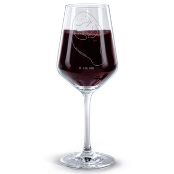 Mr. & Mrs. Panda Rotweinglas Seekuh Happy - Transparent - Geschenk, Meerestiere, Geschenk für Wein, Premium Glas, Spülmaschinenfest