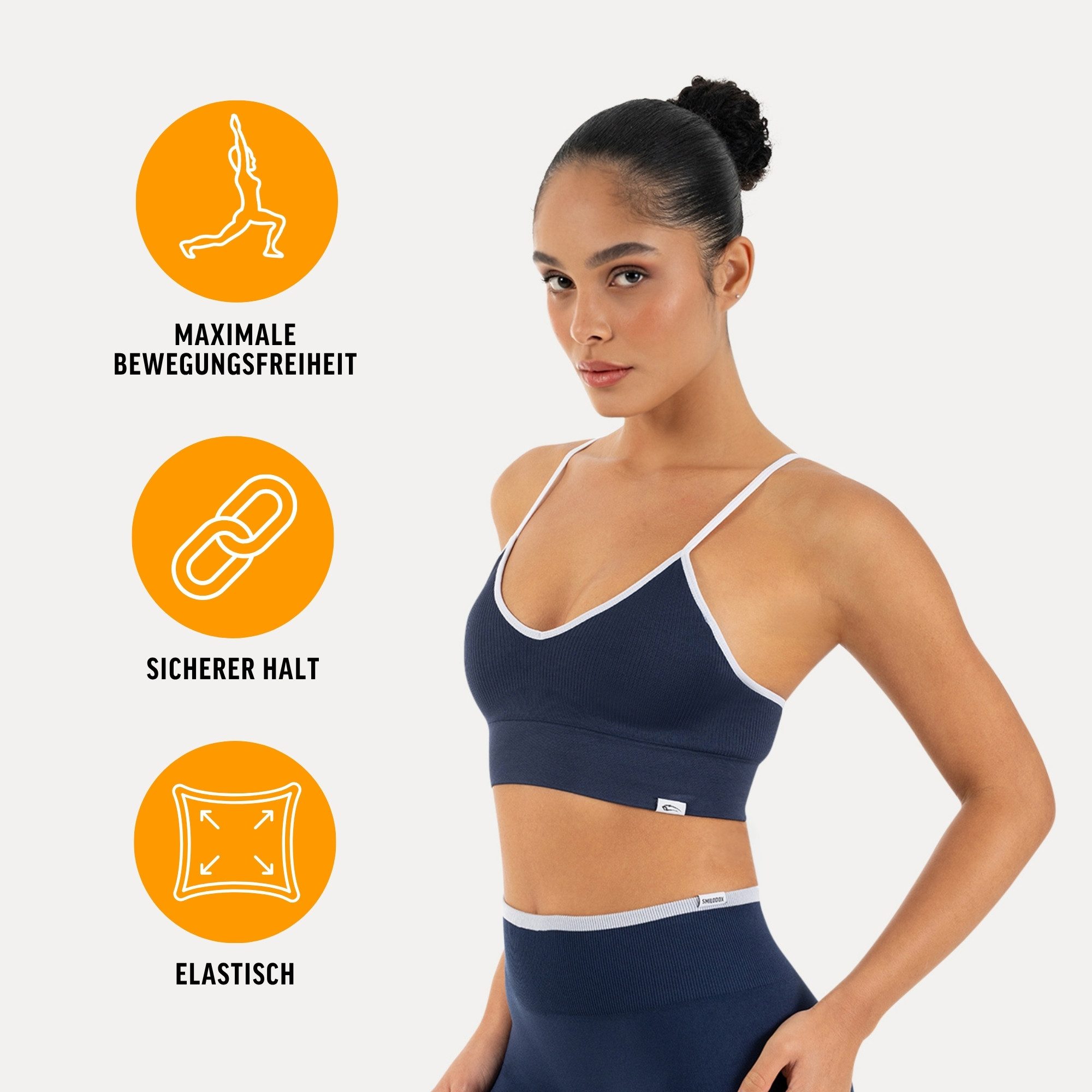 Smilodox Sport-BH Yari, Fitness- BH Damen, Shaped Fit, Bra mit Rippstruktur, Gym Rippstruktur, verstellbare Träger, Shaped Fit, weiches Material