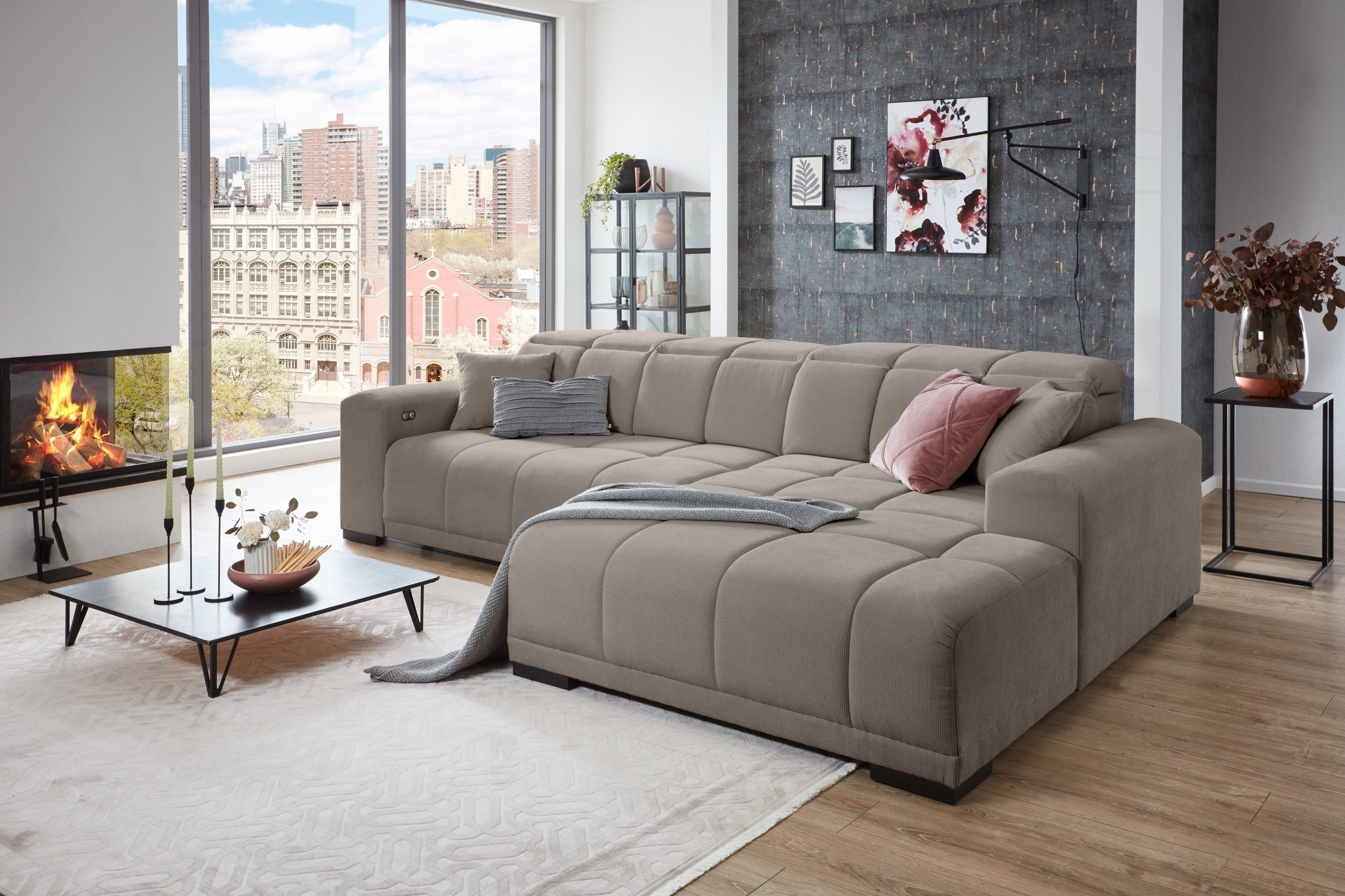 freiraum Wohnlandschaft Puppet, Kopfteilverstellung, Sitzverstellung, taupe - 301x113x195cm (BxHxT)