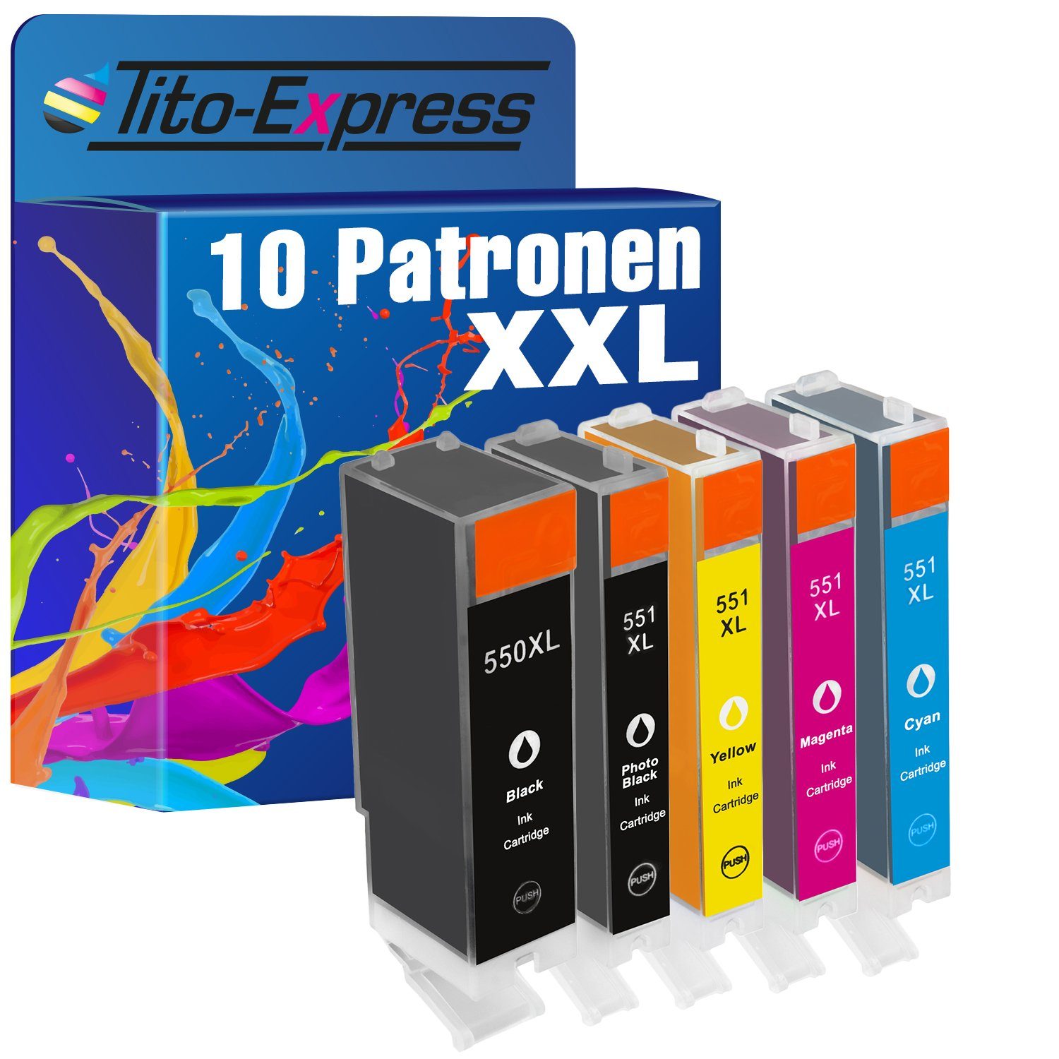 Tito-Express PlatinumSerie 10er Set ersetzt Canon PGI-550 PGI 550 PGI550  CLI-551 CLI 551 XL Tintenpatrone (für Pixma MG5650 IP7200 MX725 MX925  IX6850 IP7250 IP8750 MG5450 MG6450)