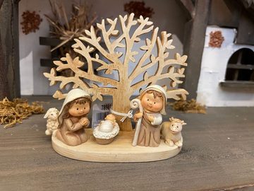 RIFFELMACHER & WEINBERGER Krippe Kinderkrippe mit Baum aus Polyresin 78561, 12 x 10 cm - Weihnachtskrippe Holzoptik Natur (6-tlg)