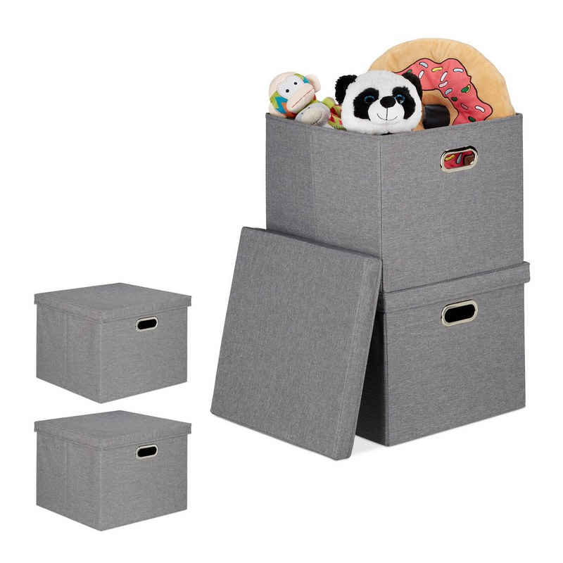 relaxdays Aufbewahrungsbox 4 x Aufbewahrungsbox grau