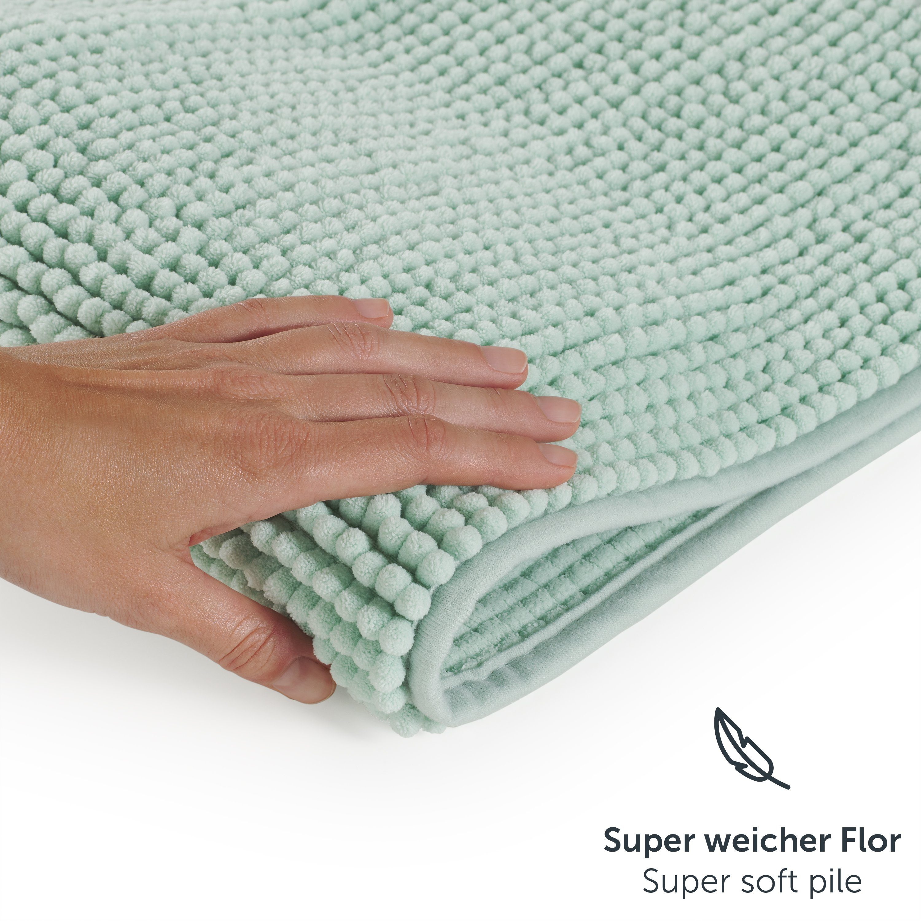 Blumtal Badematte Chenille weicher Badezimmerteppich, strapazierfähig, rutschfest, Polyester, Läufer, 40°C maschinenwaschbar – Bild 5 von 5