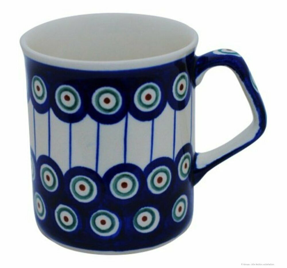 Bunzlauer Keramik Becher Bunzlauer Keramik Kaffeebecher 250ml eckiger Henkel Ø8cm Dekor 8, Keramik