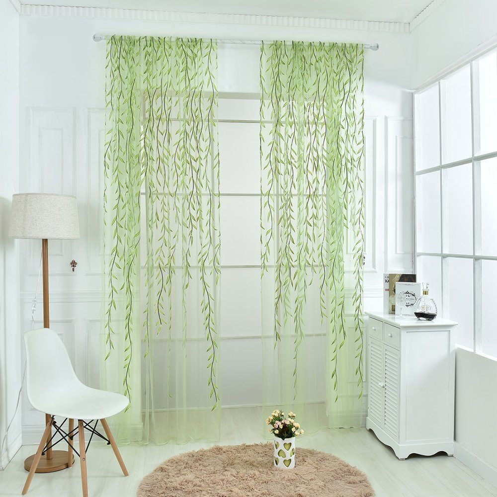 Grün Vorhang (2 Vorhang,Transparent,Voile Kräuselband Rosnek, Rosnek St) Trauerweide,Wohnzimmer,