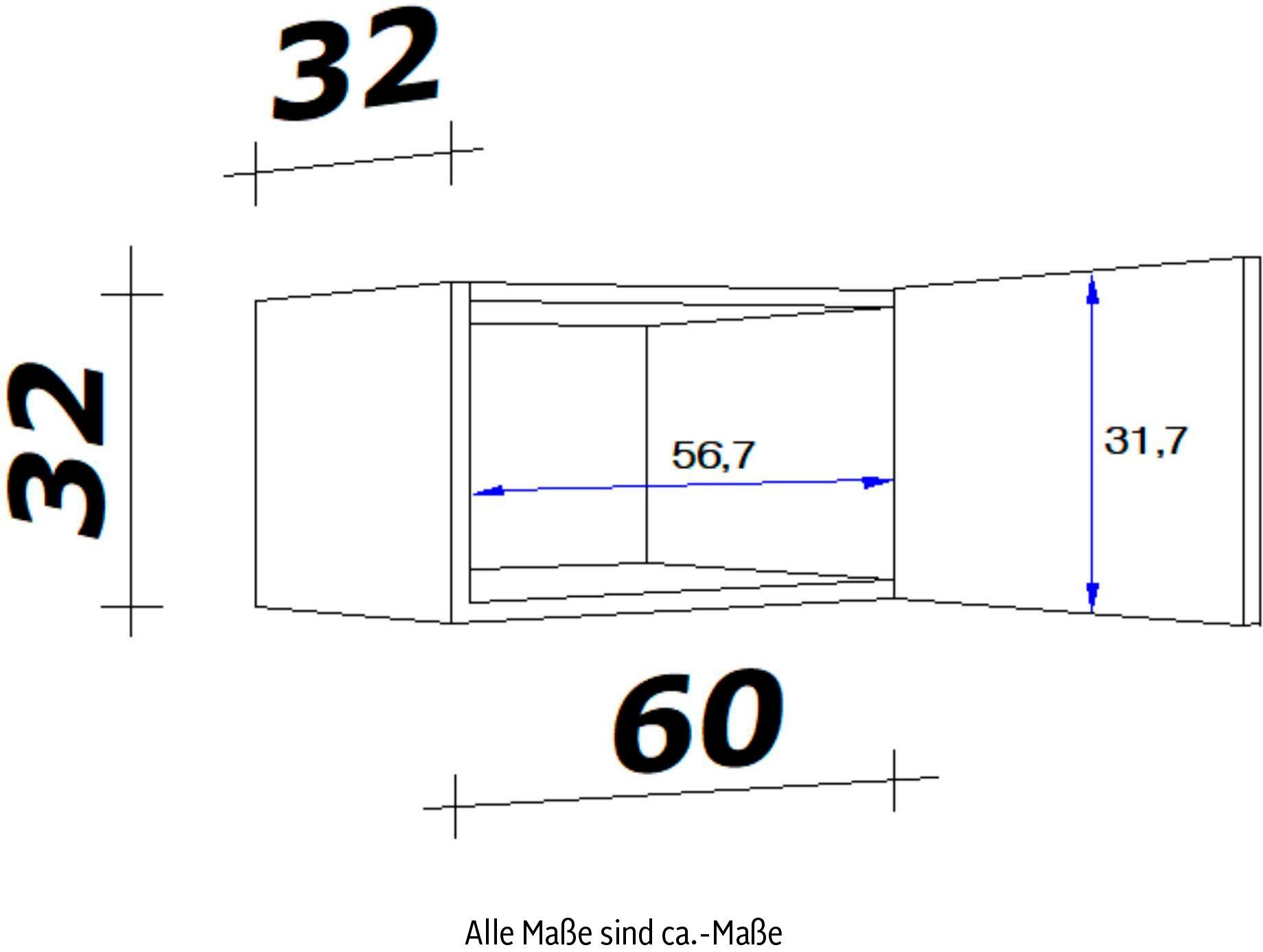 (B 32 Metallgriffen x x 60 cm, T) Kurzhängeschrank x x mit H Flex-Well 32 Vintea
