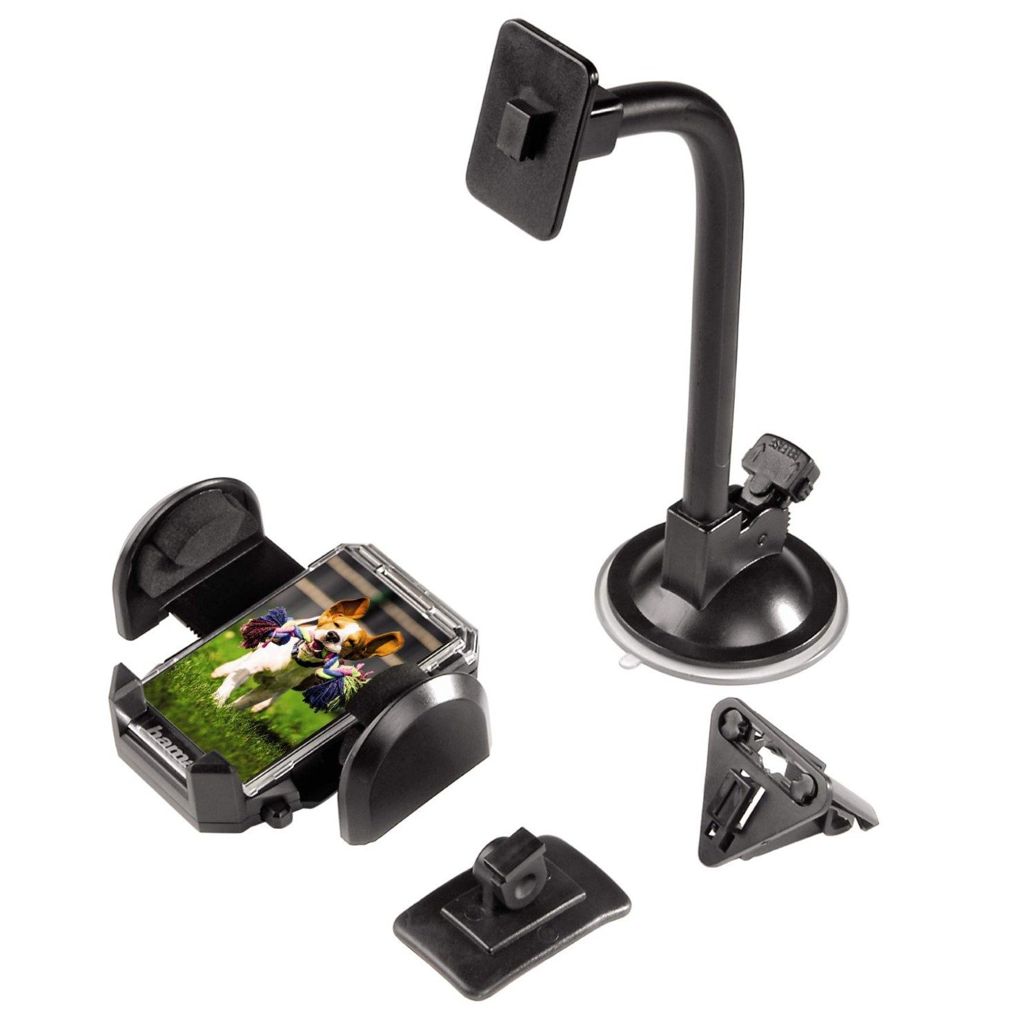 Hama Smartphone-Halterung Universal Handy-Halterung Saugnapf Auto Scheibe, (Halter Halterung Sauger Klemme Klebepad für Smartphone Handy MP3 Navi)
