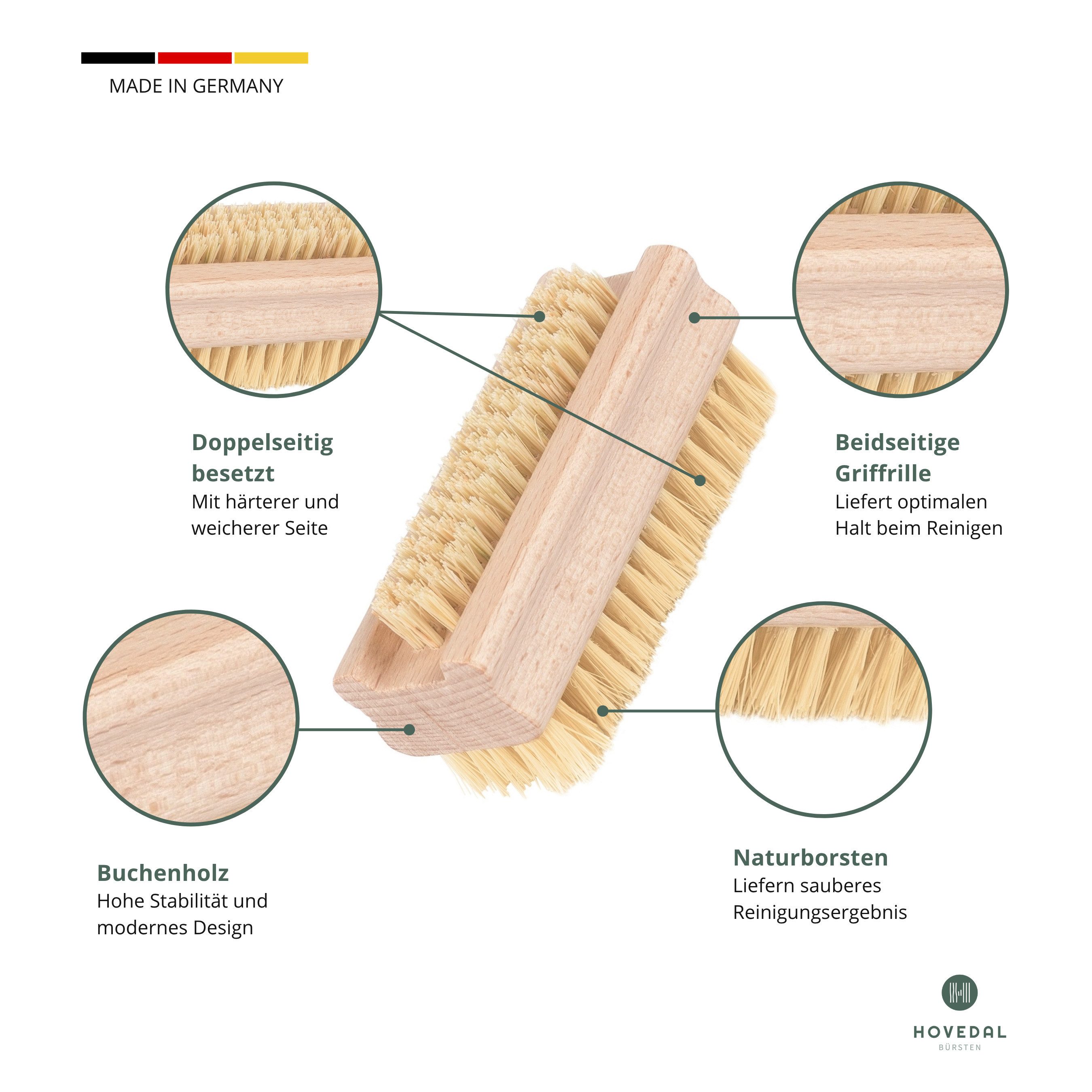 Hovedal Nagelbürste 3er Set Nagelbürste Holz, Handbürste, Handwaschbürste aus Holz, Aus Holz und Naturborsten, Naturbürste, Fingerbürste, Handbürsten