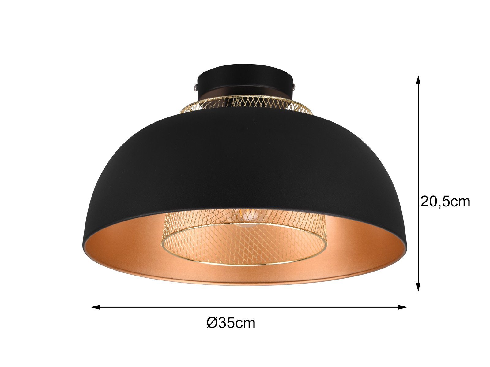 meineWunschleuchte LED Deckenleuchte, Dimmfunktion, LED 35cm wechselbar, Lampen-schirm Industrie-design Schwarz Ø ausgefallene Gold, Warmweiß