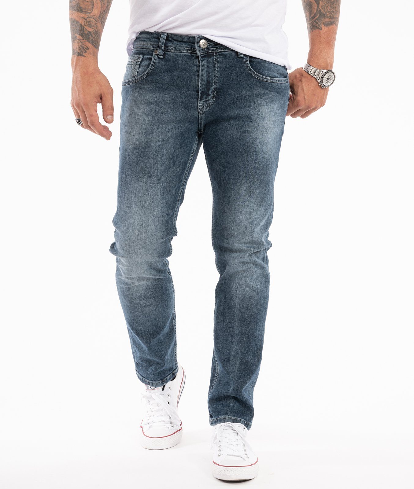 Indumentum Slim-fit-Jeans Herren Jeans Stonewashed Blau IS-307 günstig online kaufen