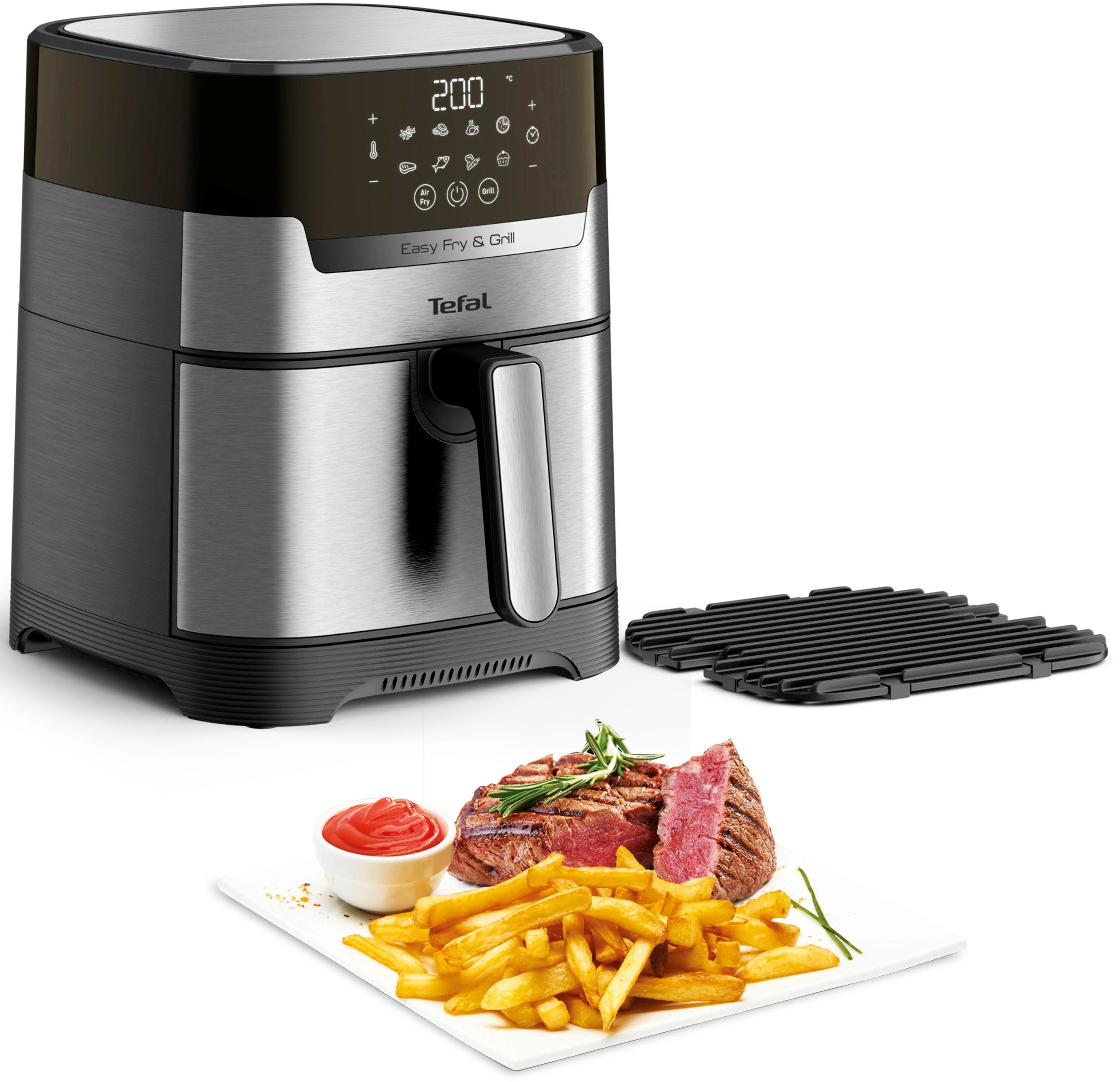 Tefal Fritteuse EY505D Easy Fry & Grill Deluxe, 1400 W, Heißluftfritteuse &  Grill, digitales Display, 4,2 L, 8 Kochprogramme