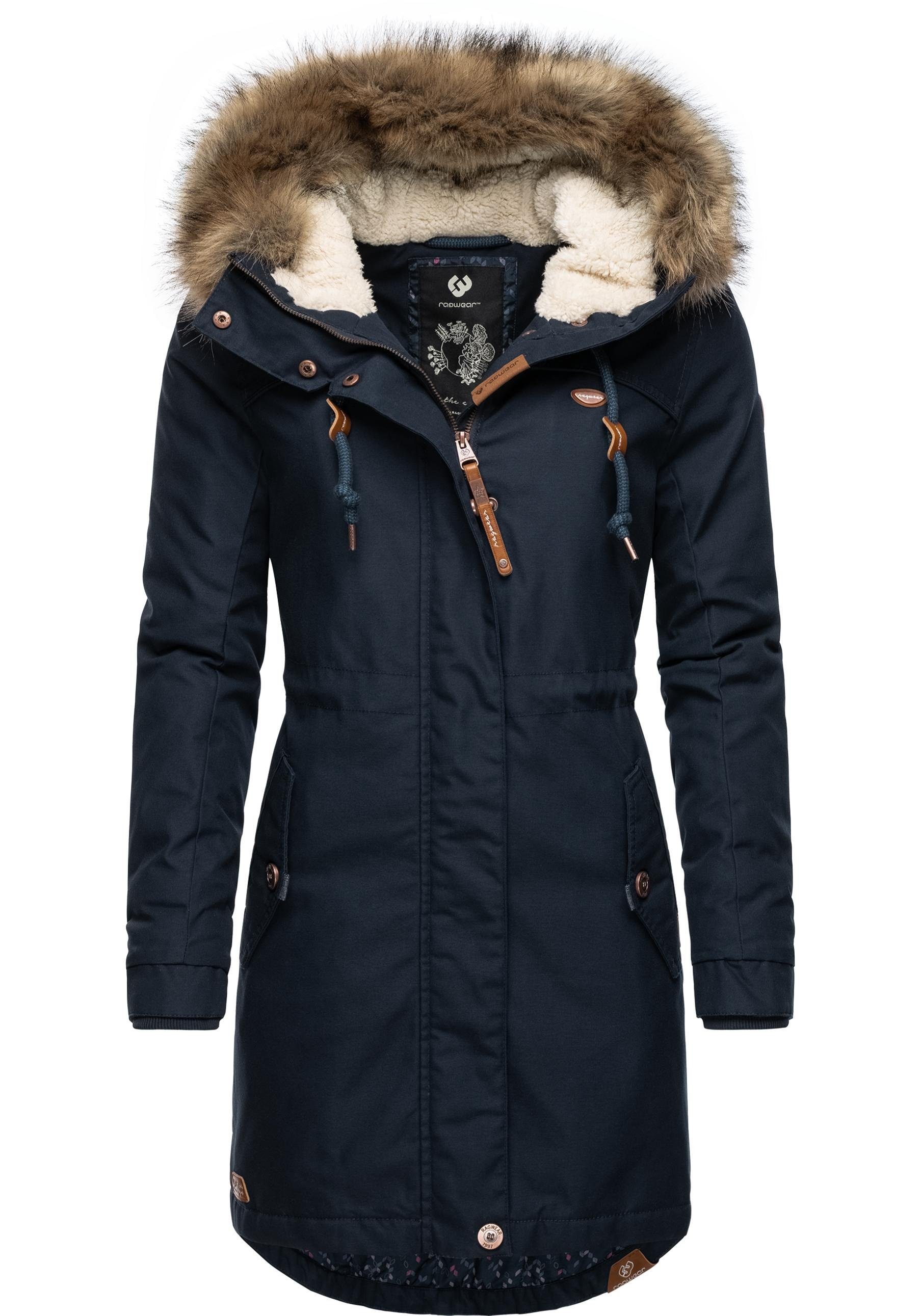 Kunstfellkragen stylischer und großer Winterjacke Kapuze Tawny Ragwear Winterparka hellmarine mit