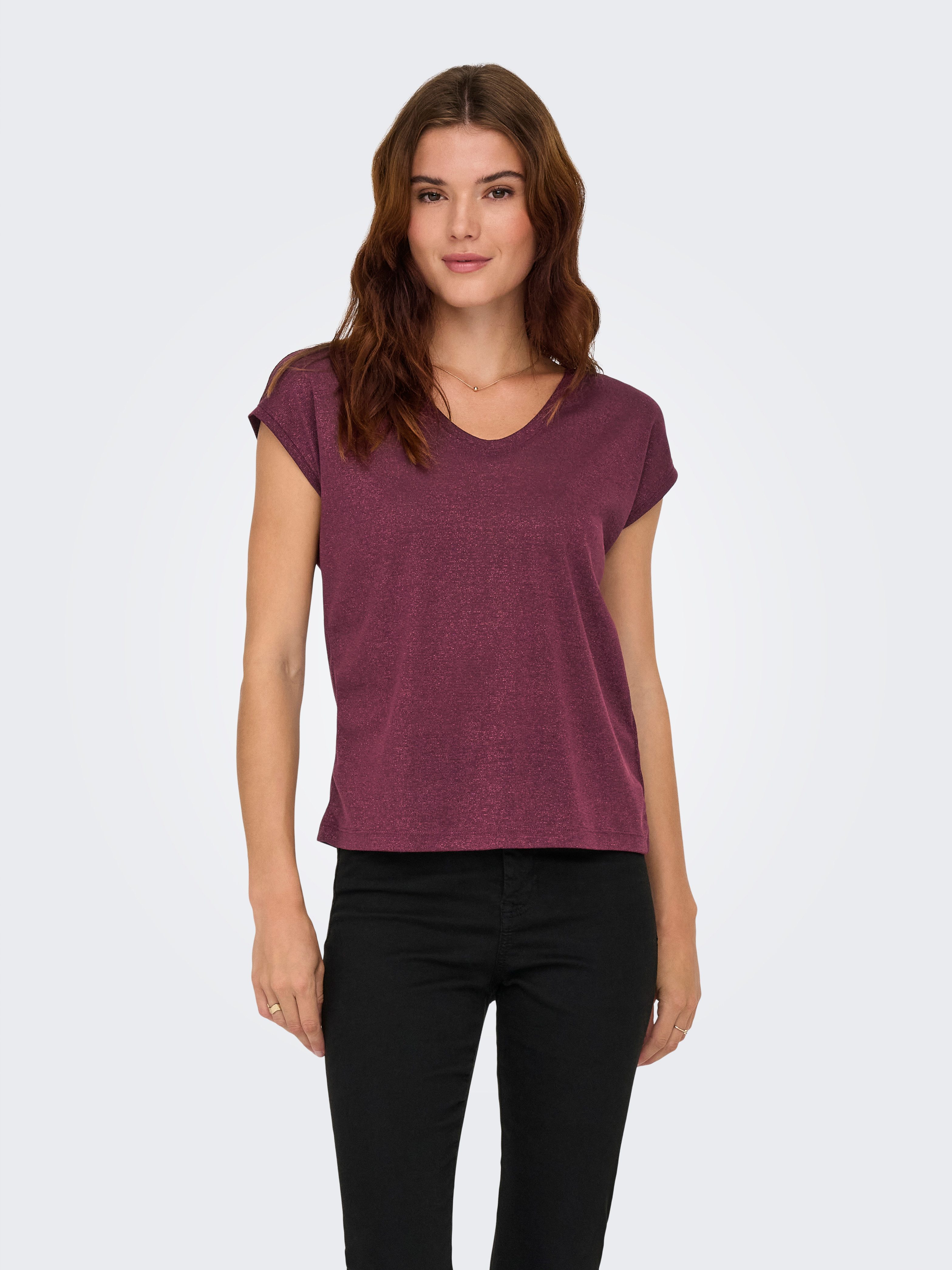 ONLY Kurzarmshirt ONLSILVERY S/S V NECK LUREX TOP JRS NOOS günstig online kaufen