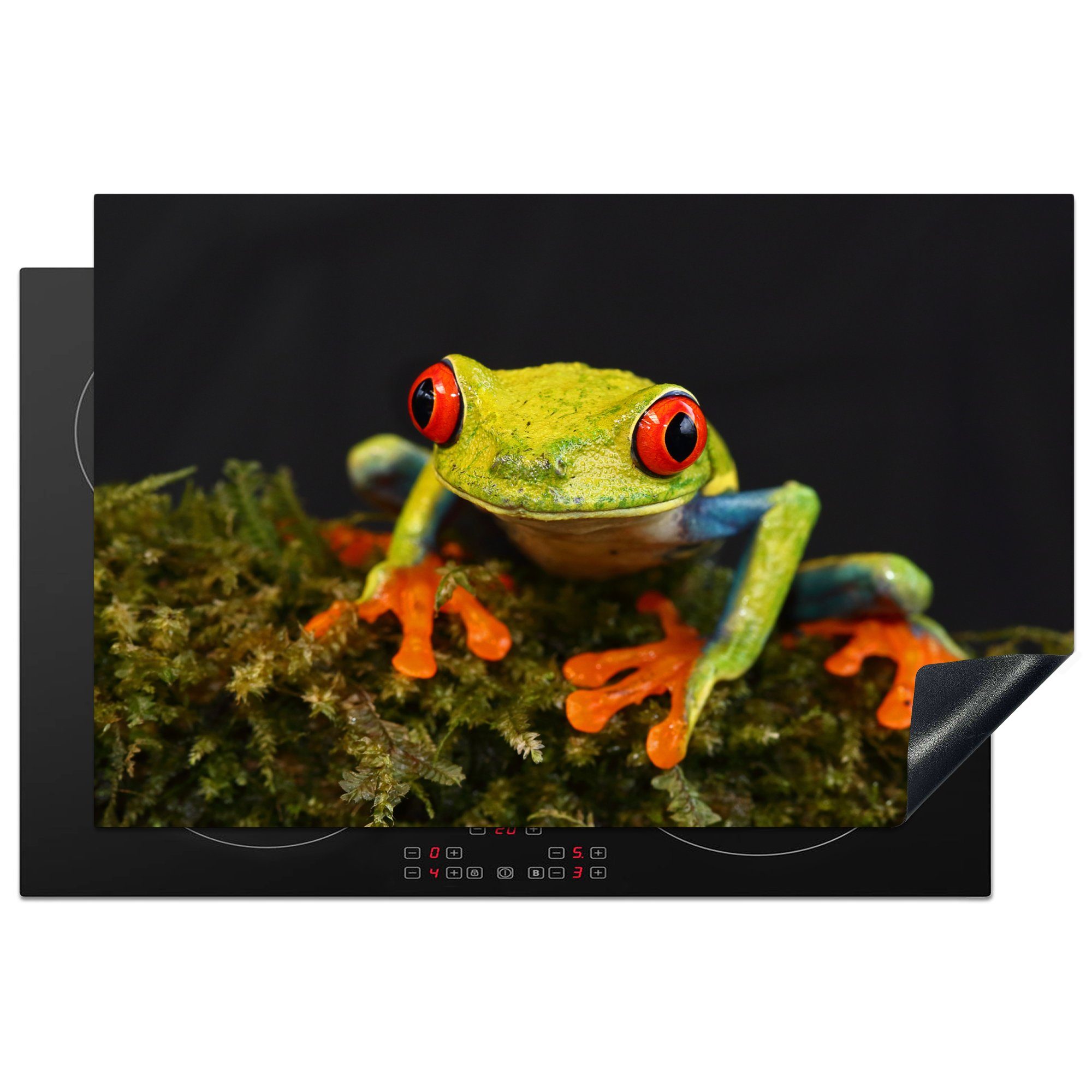 MuchoWow Herdblende-/Abdeckplatte Frosch - Augen - Rot - Grün, Vinyl, (1 tlg), 81x52 cm, Induktionskochfeld Schutz für die küche, Ceranfeldabdeckung