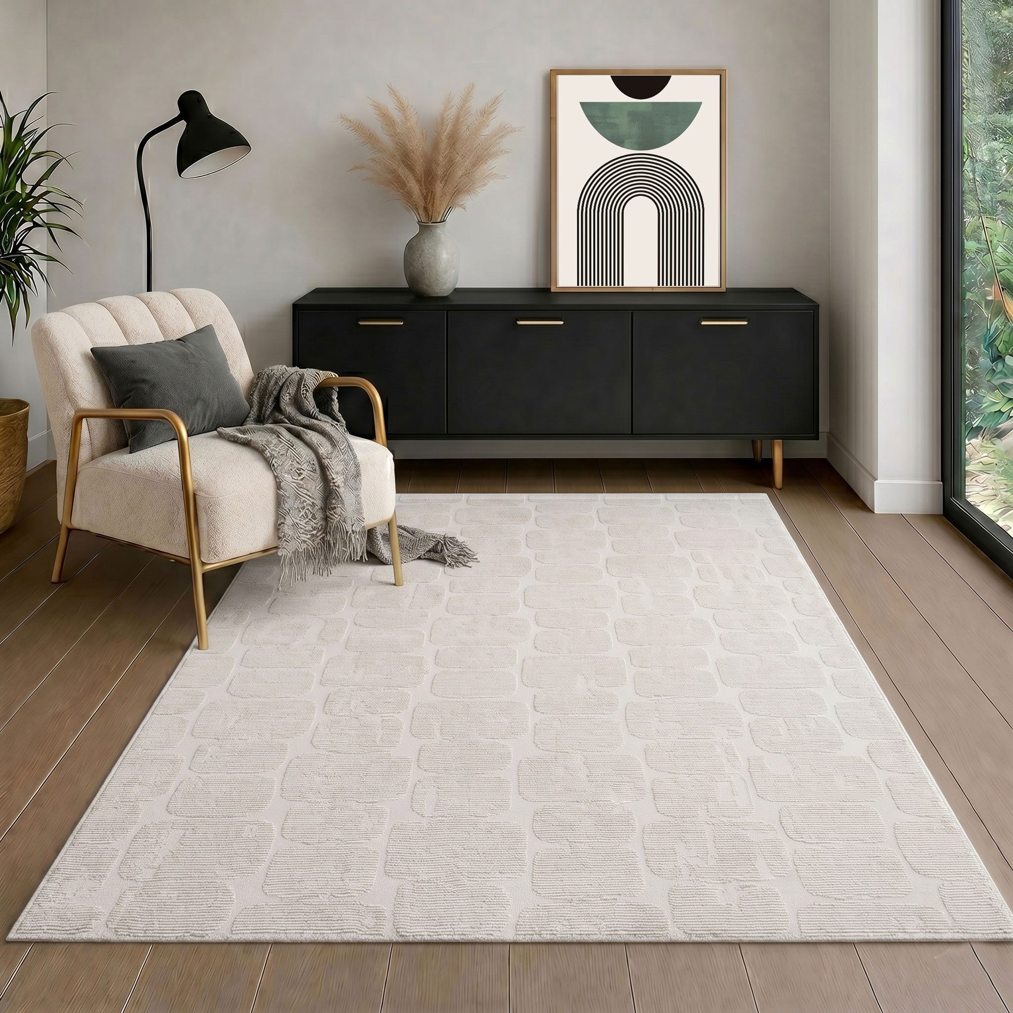 Vimoda Teppich Wohnzimmer COSTA, modern Designteppich 3D Effekt, Rechteckig, Höhe: 11 mm, premium Rechteck Muster hoch-tief Kurzflor weich, Boho Einfarbig