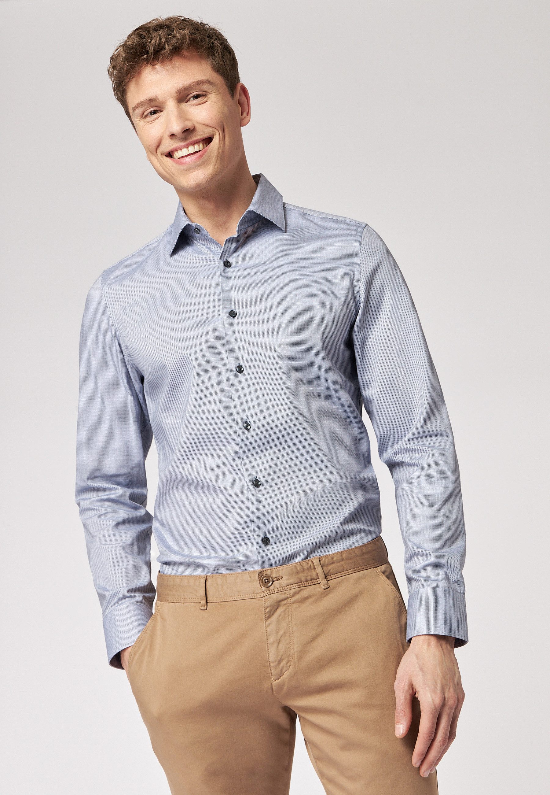 Roy Robson Businesshemd Businesshemd im Slim Fit mit leichter Struktur mit Knopfleiste