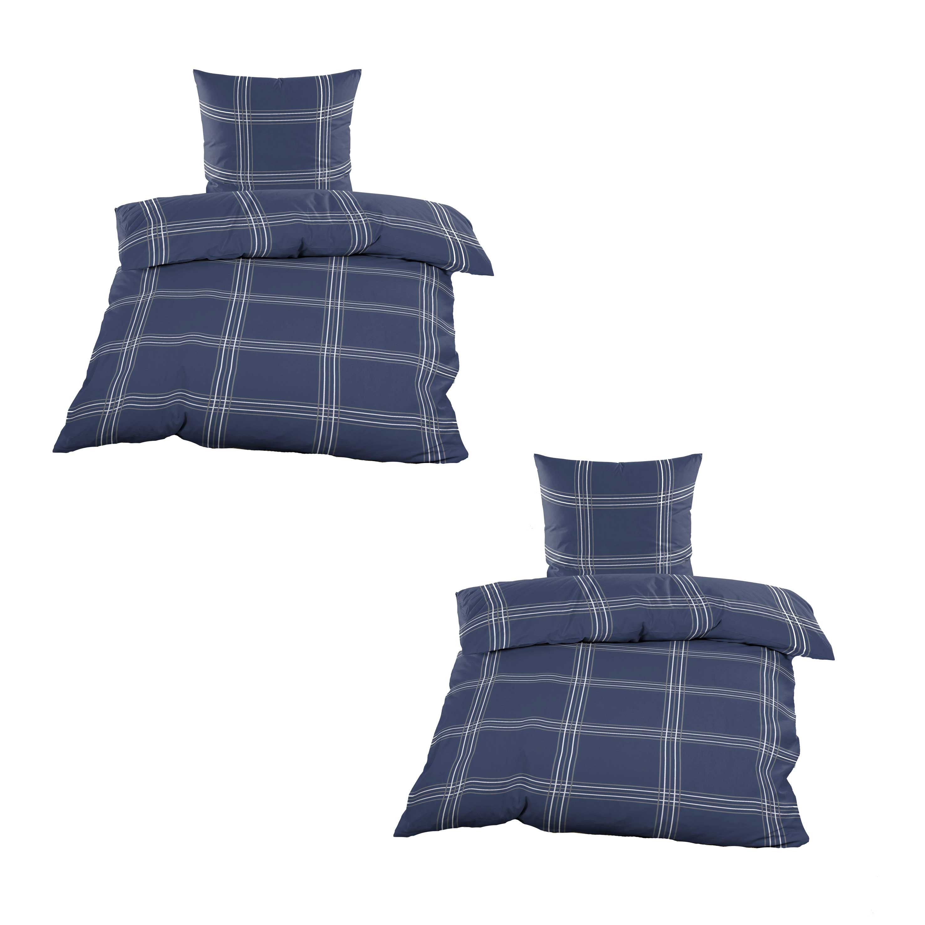 Casa Colori Bettwäsche Kariert Marineblau 135x200 Biber 100% Baumwolle, Bib günstig online kaufen
