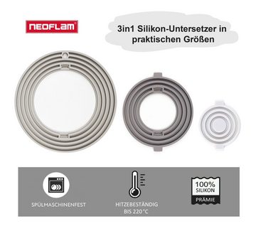 NEOFLAM® Topfuntersetzer FIKA 3in1 Silikon- Untersetzer, 3-tlg., Spülmaschinenfest, Rutschfest, Hitzebeständig