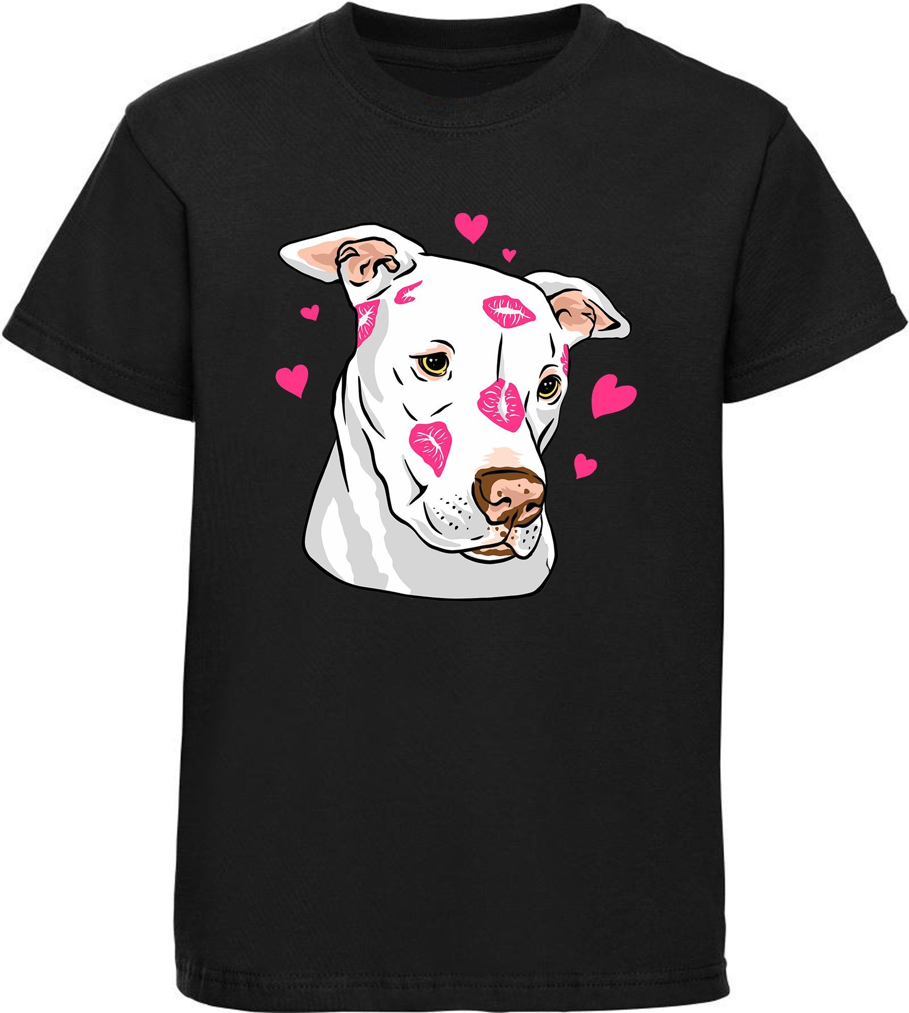 MyDesign24 Print-Shirt Baumwollshirt schwarz Kinder T-Shirt bedrucktes mit mit Aufdruck, Pitbull Hunde - Herzen i229