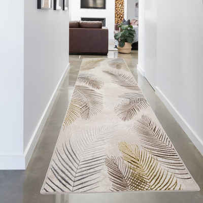 Teppich Moderner Designerteppich mit Palmenzweigen creme gold, Carpetia, rechteckig, Höhe: 8 mm