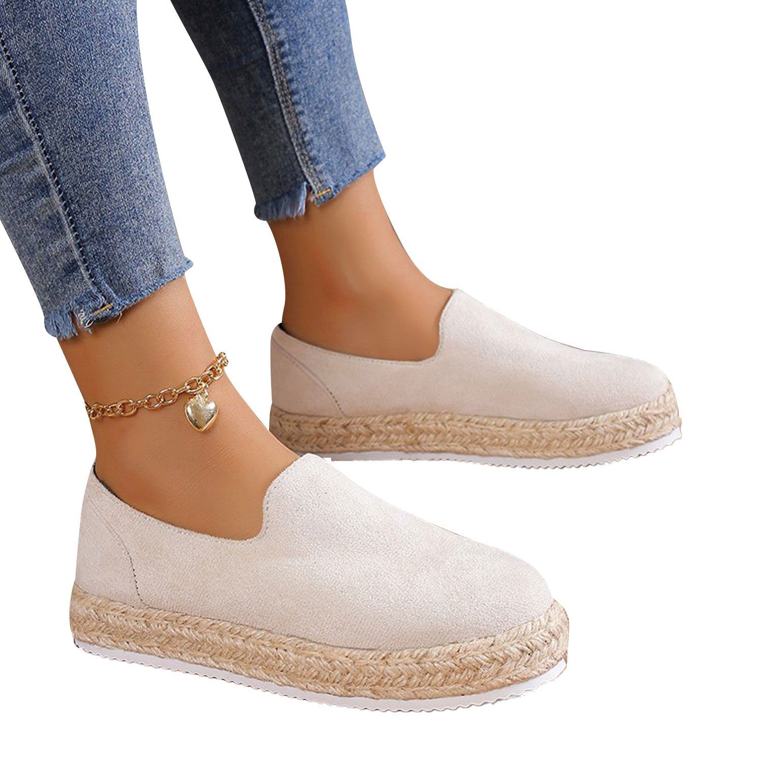 Wildleder Gemütlich Daisred Loafers Klassisch Slipper Damen Loafer Weiß