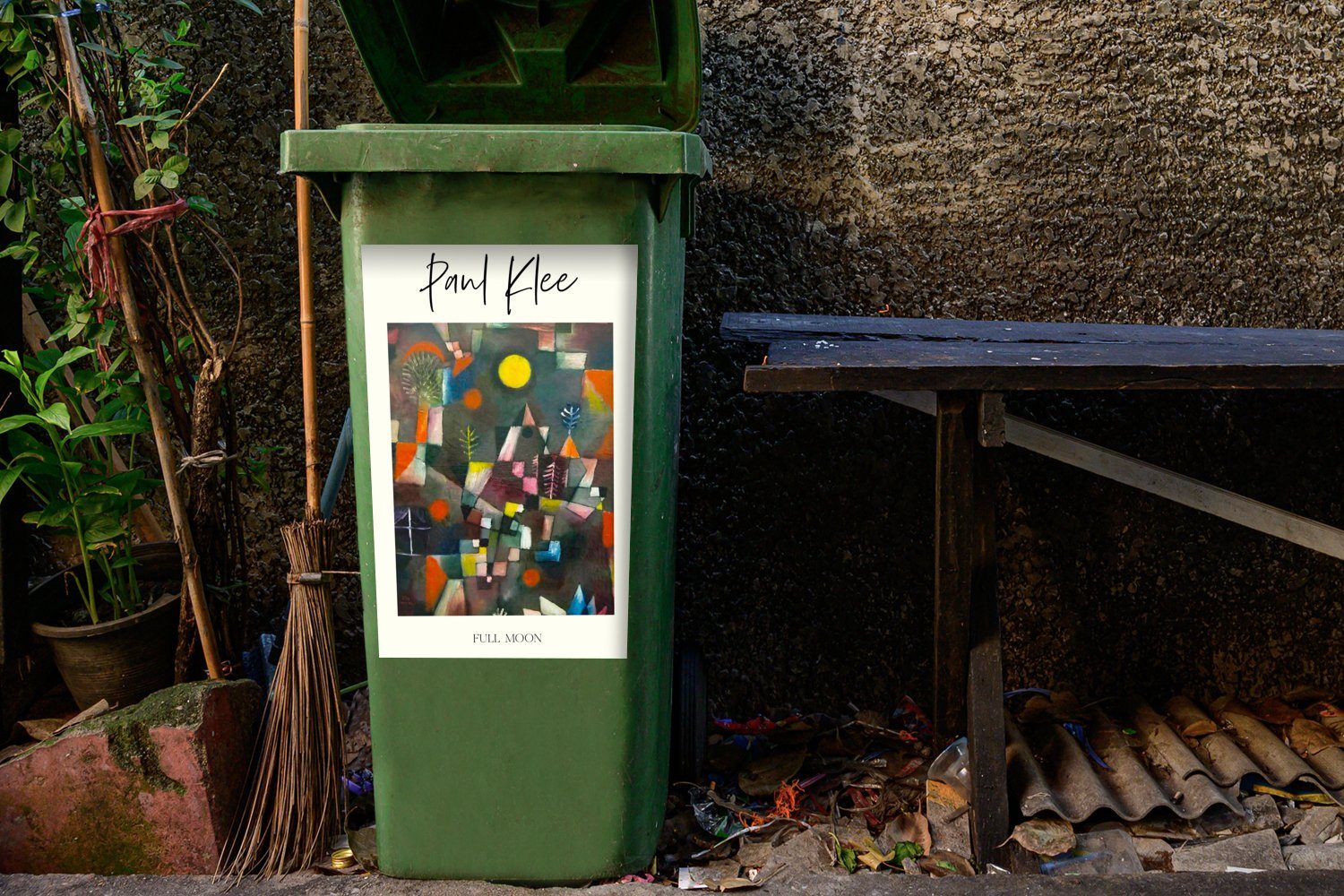St), Container, - Wandsticker Vollmond Sticker, Kunst Abfalbehälter (1 Mülltonne, - Mülleimer-aufkleber, MuchoWow Paul Klee