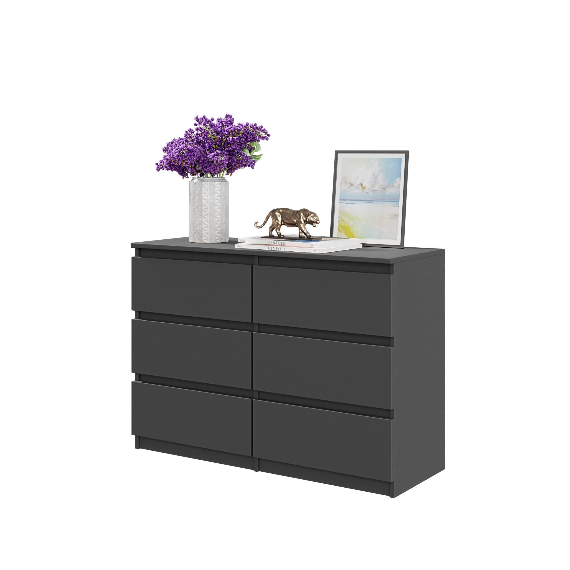 Furnica Kommode GABRIEL 6 Schubladen - Anthrazit Grau H70cm B100cm T33cm