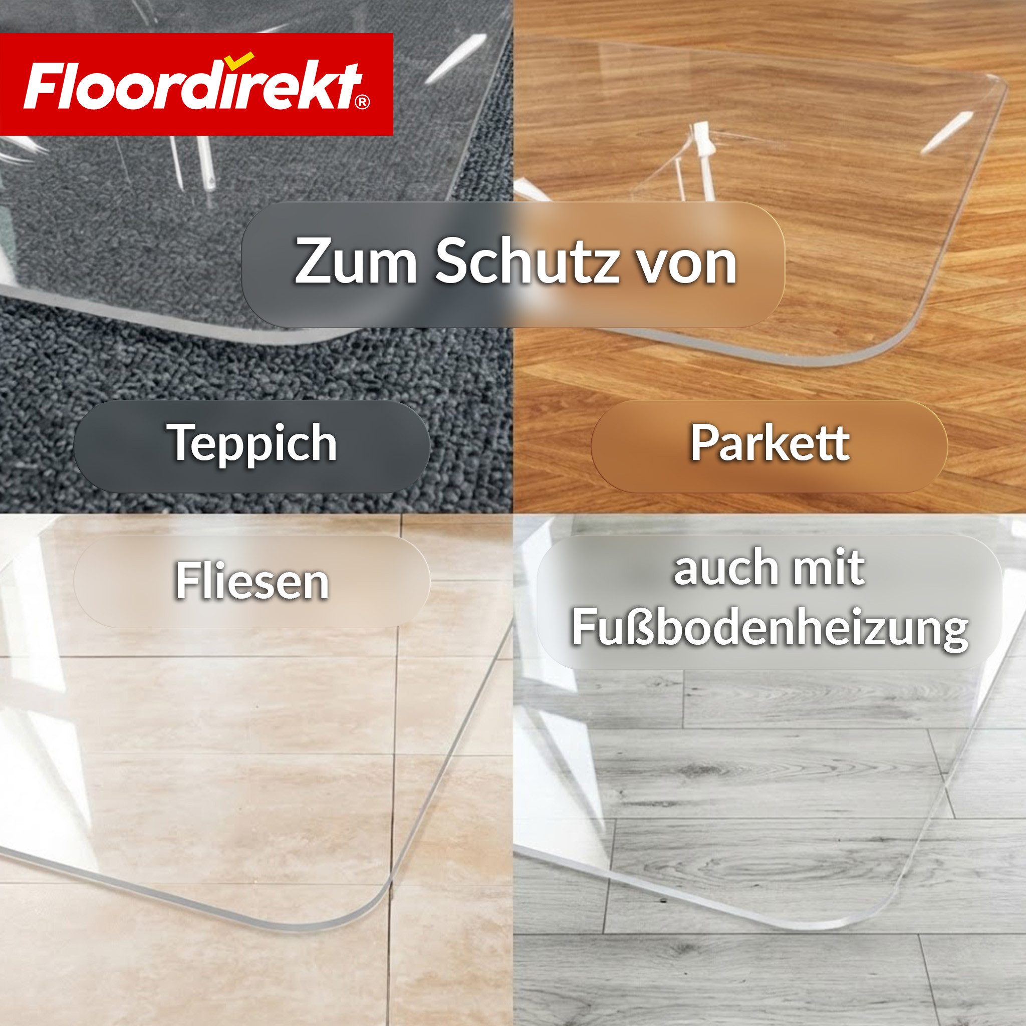 Floordirekt Bodenschutzmatte Bürostuhlunterlage Secura 80×118 cm transparent – 5 mm bruchsicher, rutschfest, geräuschdämmend, kratzfest, 1-St., für Parkett, Laminat, Teppich & Homeoffice, Leicht zu reinigen, geruchsneutral