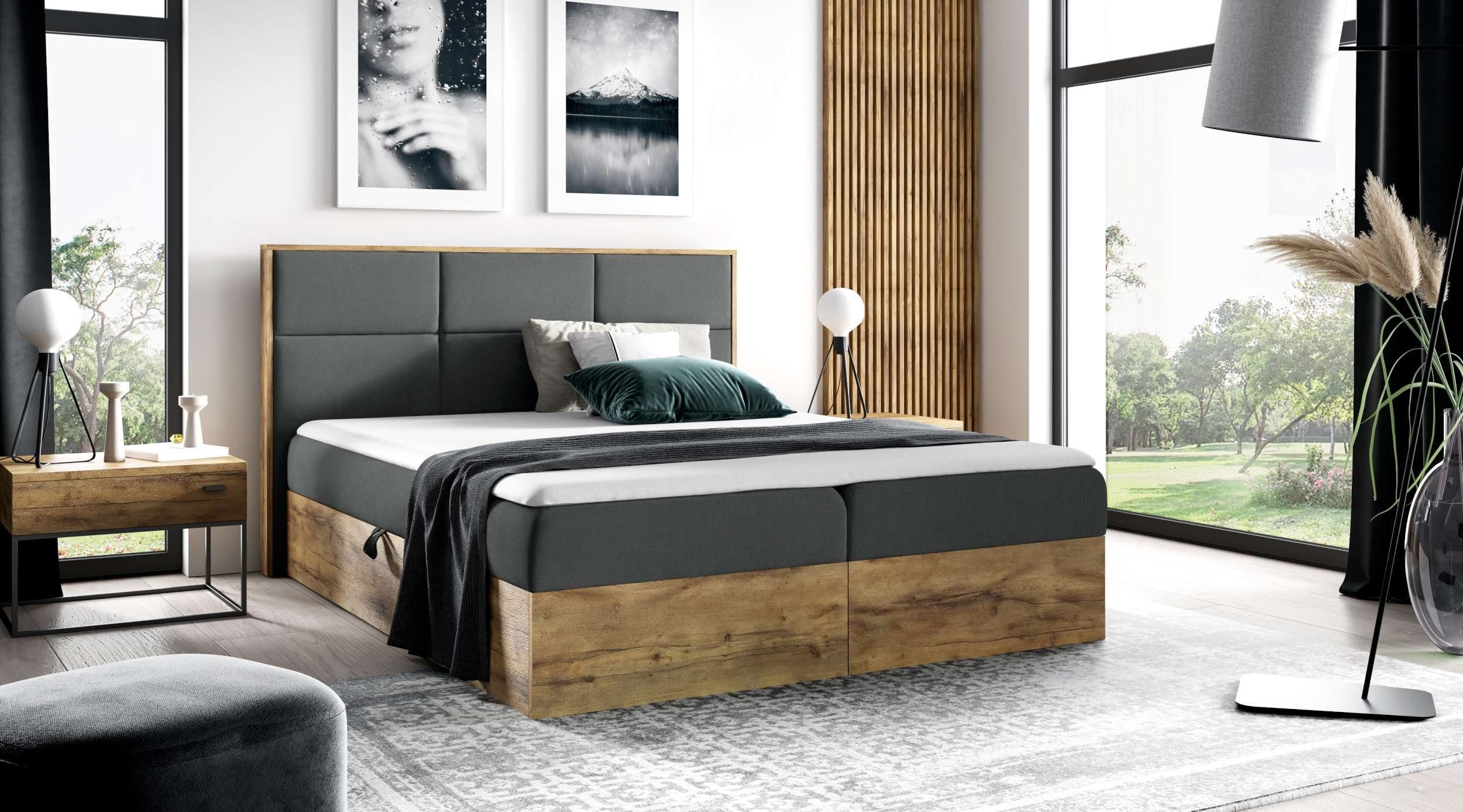 99rooms Boxspringbett Umberto (Schlafzimmerbett, Bett), 120/140/160/180/200x200, Bonellfederkern Matratze, Topper, Bettkasten