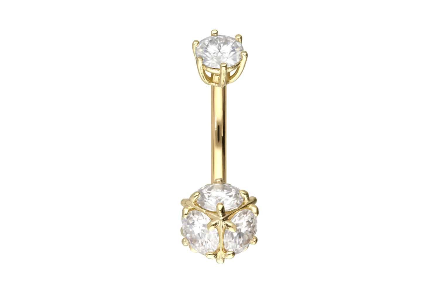 PIERCINGLINE Bauchnabelpiercing 14/18 Karat Gold Bananabell MOISSANIT-WÜRFE günstig online kaufen