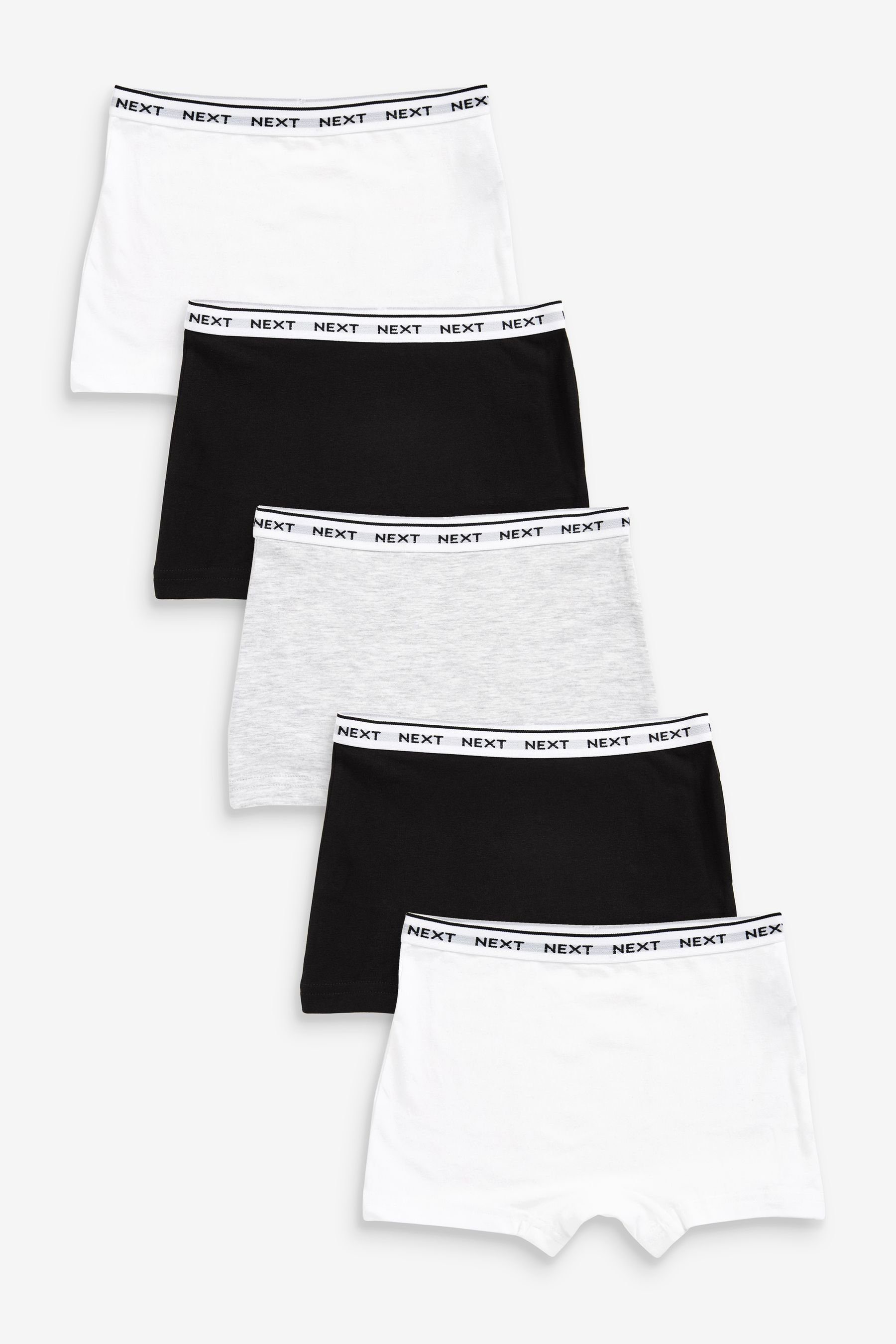 Next Schlüpfer Shorts mit (5-St) Black/Grey/White Blümchenmuster, 5er-Pack