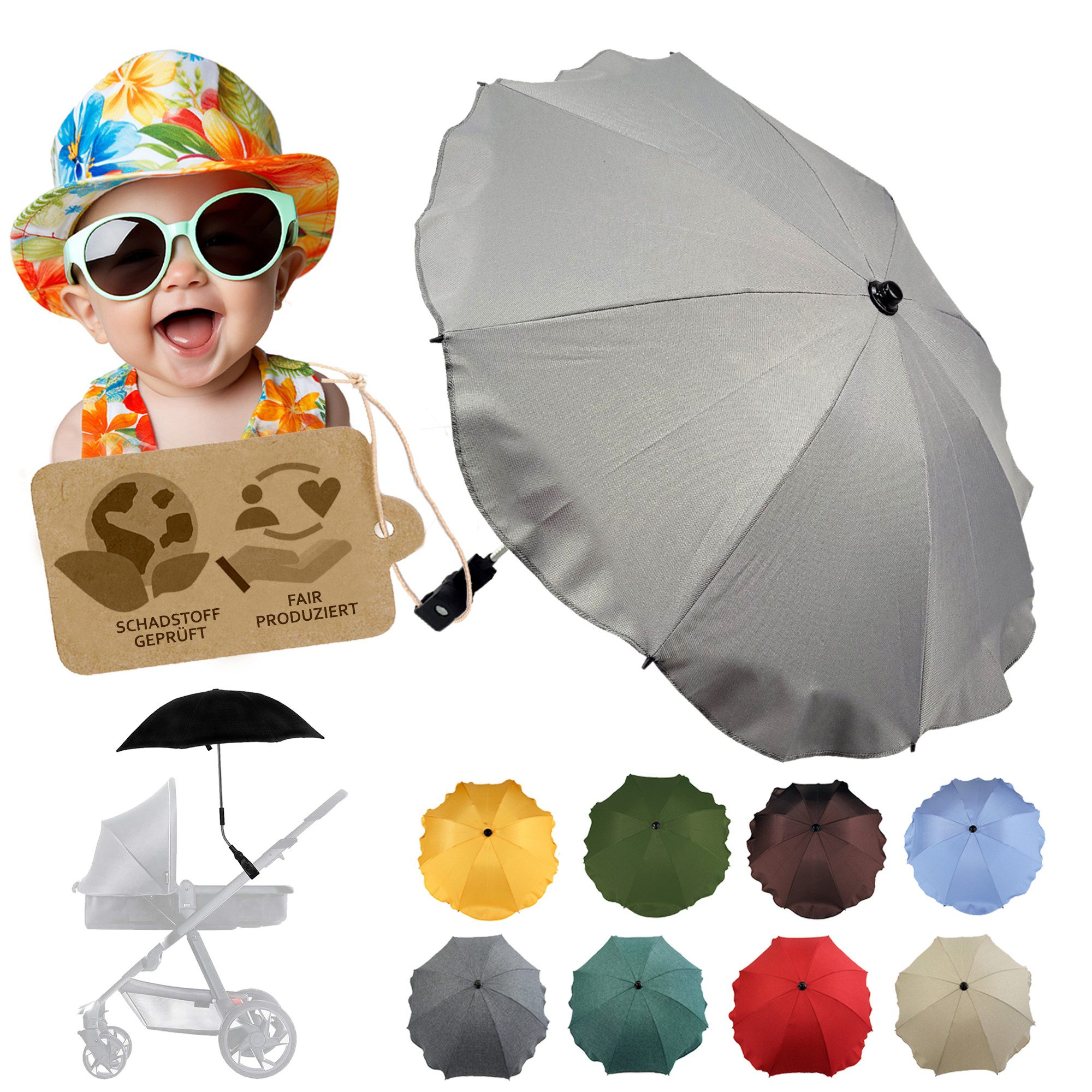 BambiniWelt by Rafael K. Kinderwagen-Sonnenschutzhülle Sonnenschirm Sonnenschutz für Kinderwagen Buggy Jogger universal UV50+, UV 50+ Schutz