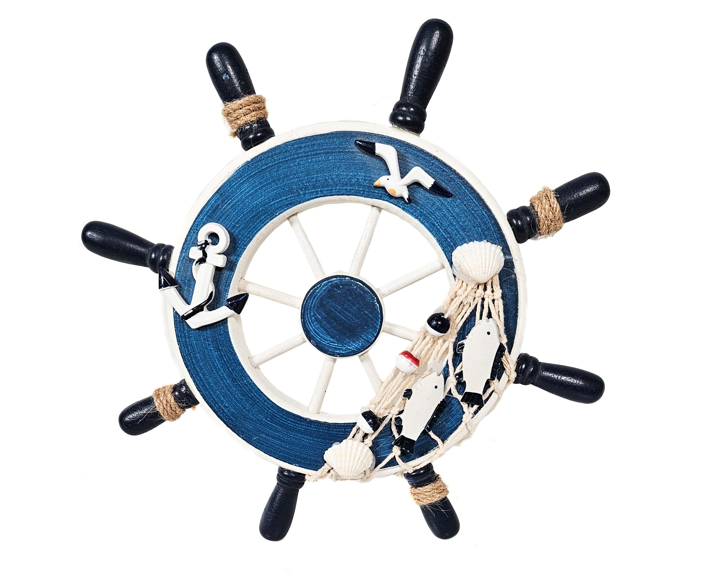Yudu Wanddekoobjekt Deko Steuerrad Schiff Holz Fischernetz Muscheln Fische günstig online kaufen