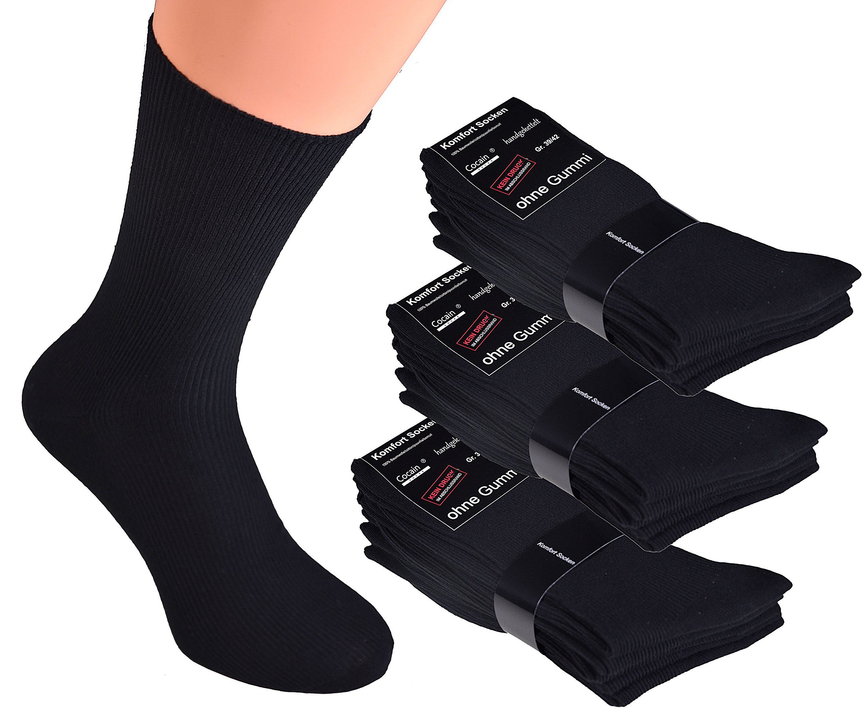 Cocain underwear Businesssocken 15 Paar Diabetikersocken ohne Gummi schwarz 100% Baumwolle ohne Muster (15-Paar) ohne drückende Naht mit handgekettelte Spitze