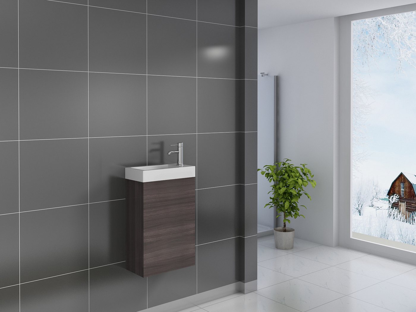 Thumbnail - Loreno® Waschbecken Vega, Set, Waschbecken mit Unterschrank in trüffeleiche, zeitloses Design