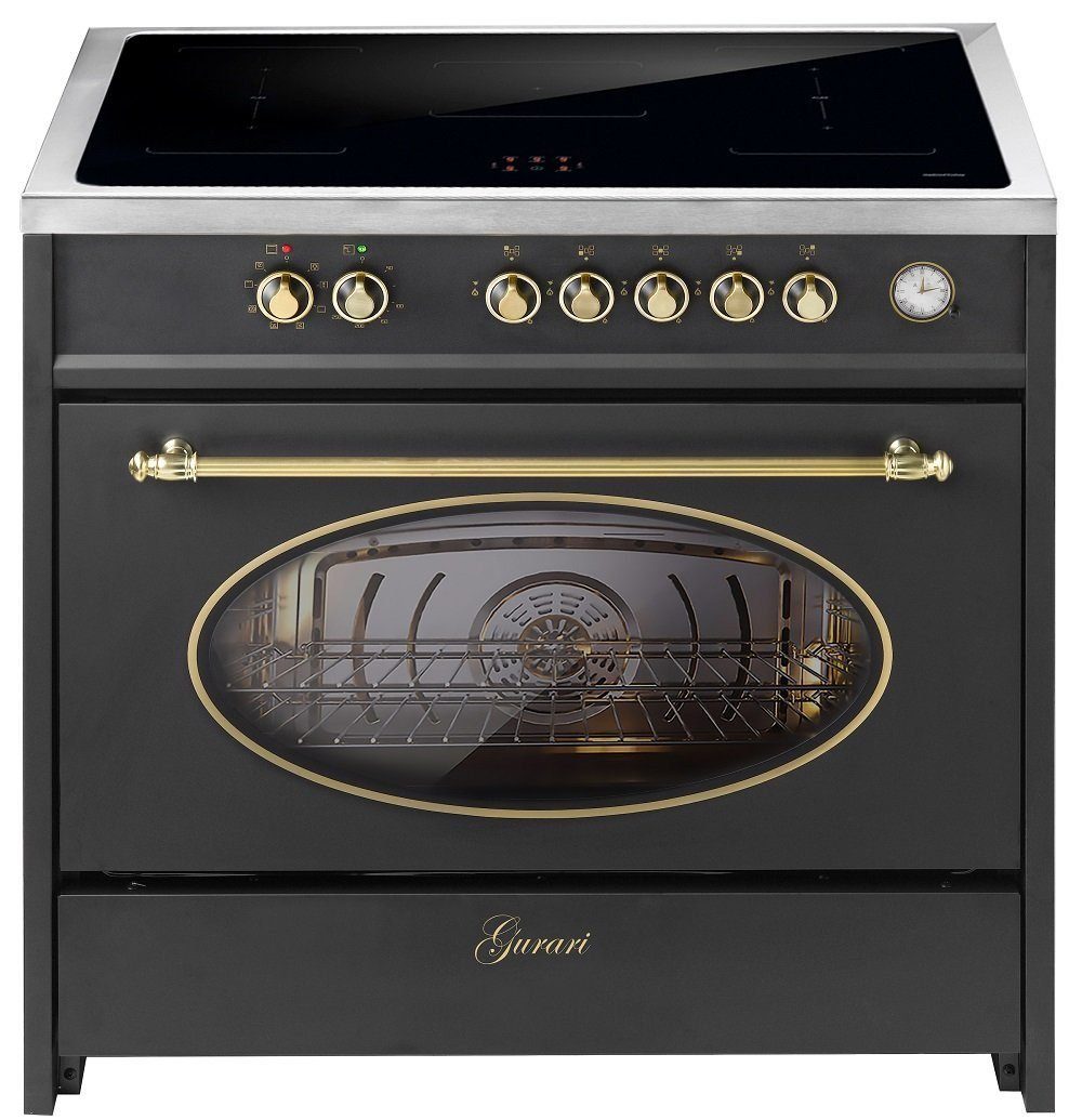 GURARI Induktions-Standherd Retro Range Cooker 90 cm, FLEX ZONEN, Booster, 5 Zonen,121L E 913 RU BL.,., mit 1-fach-Teleskopauszug