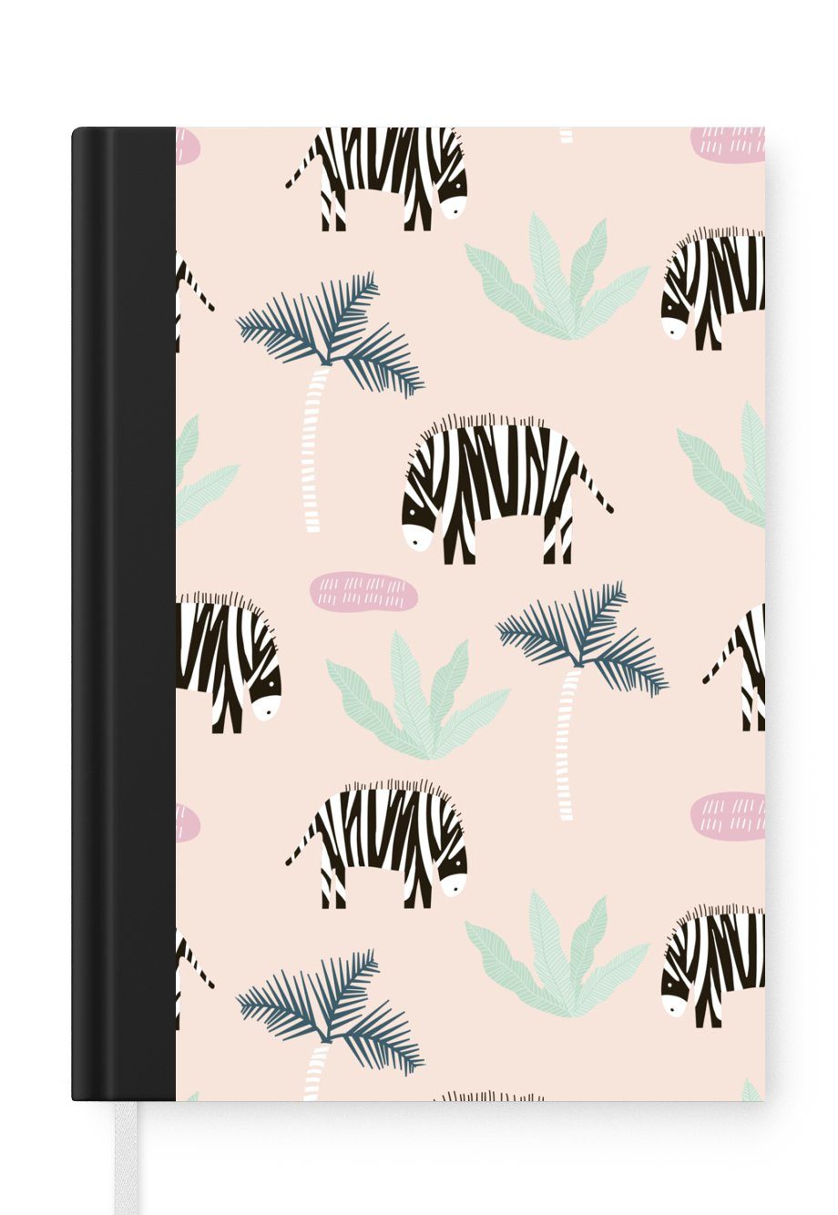MuchoWow Notizbuch Zebra - Pflanzen - Rosa, Journal, Merkzettel, Tagebuch, Notizheft, A5, 98 Seiten, Haushaltsbuch