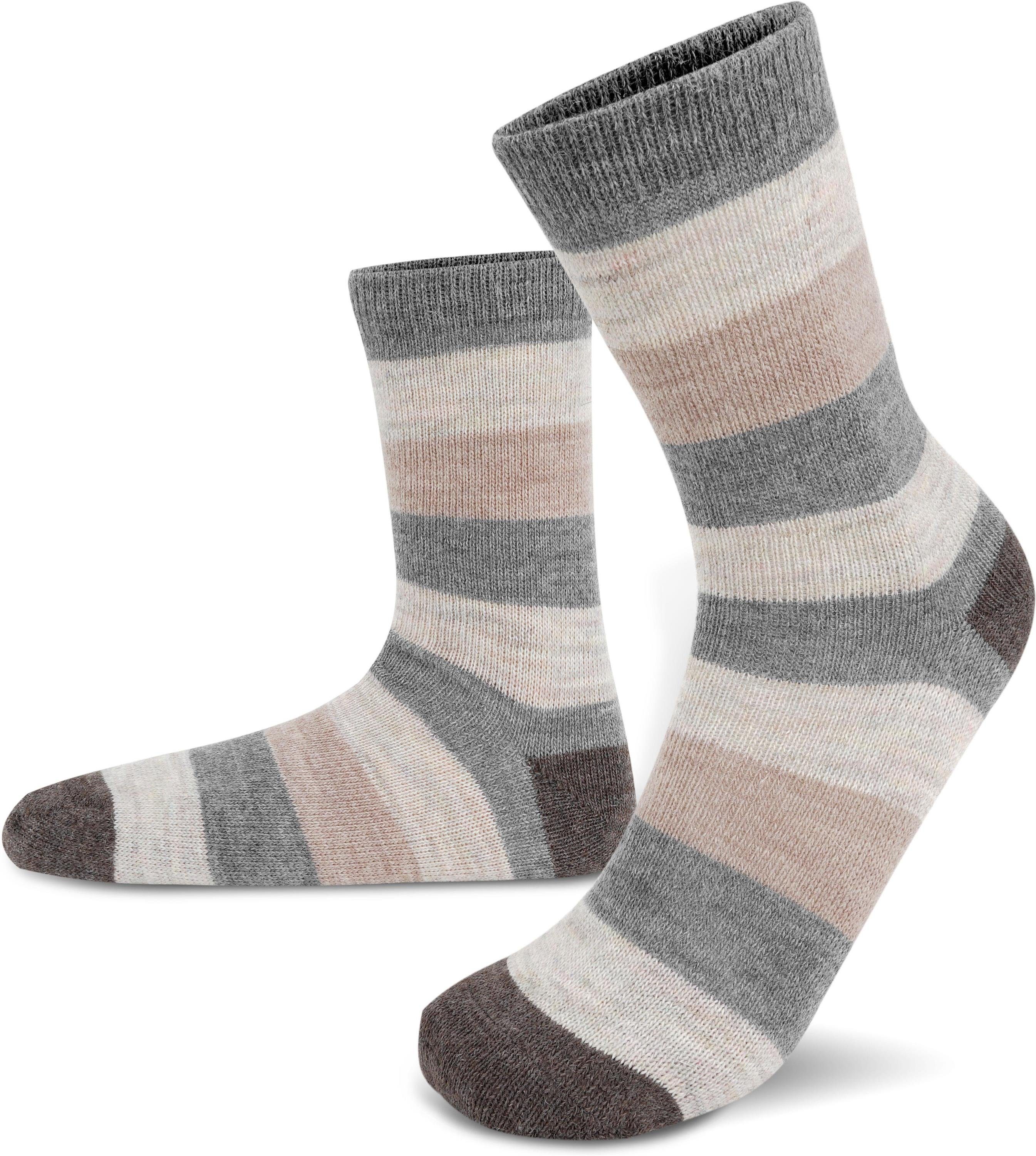 normani Thermosocken 6 Paar Alpakasocken breitgestreift (6er-Set, 3 Paar) warme Alpakawolle