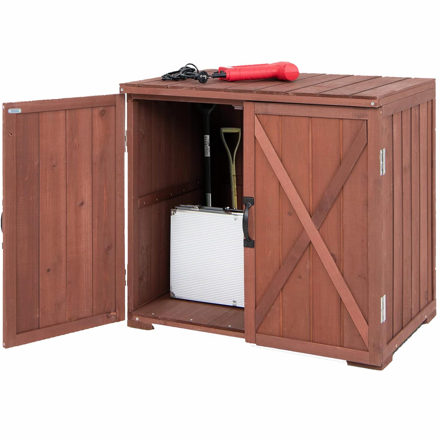 KOMFOTTEU Garten-Geräteschrank Lagerschrank Gartenschrank, aus Tannenholz, mit Doppeltüren & Griffen