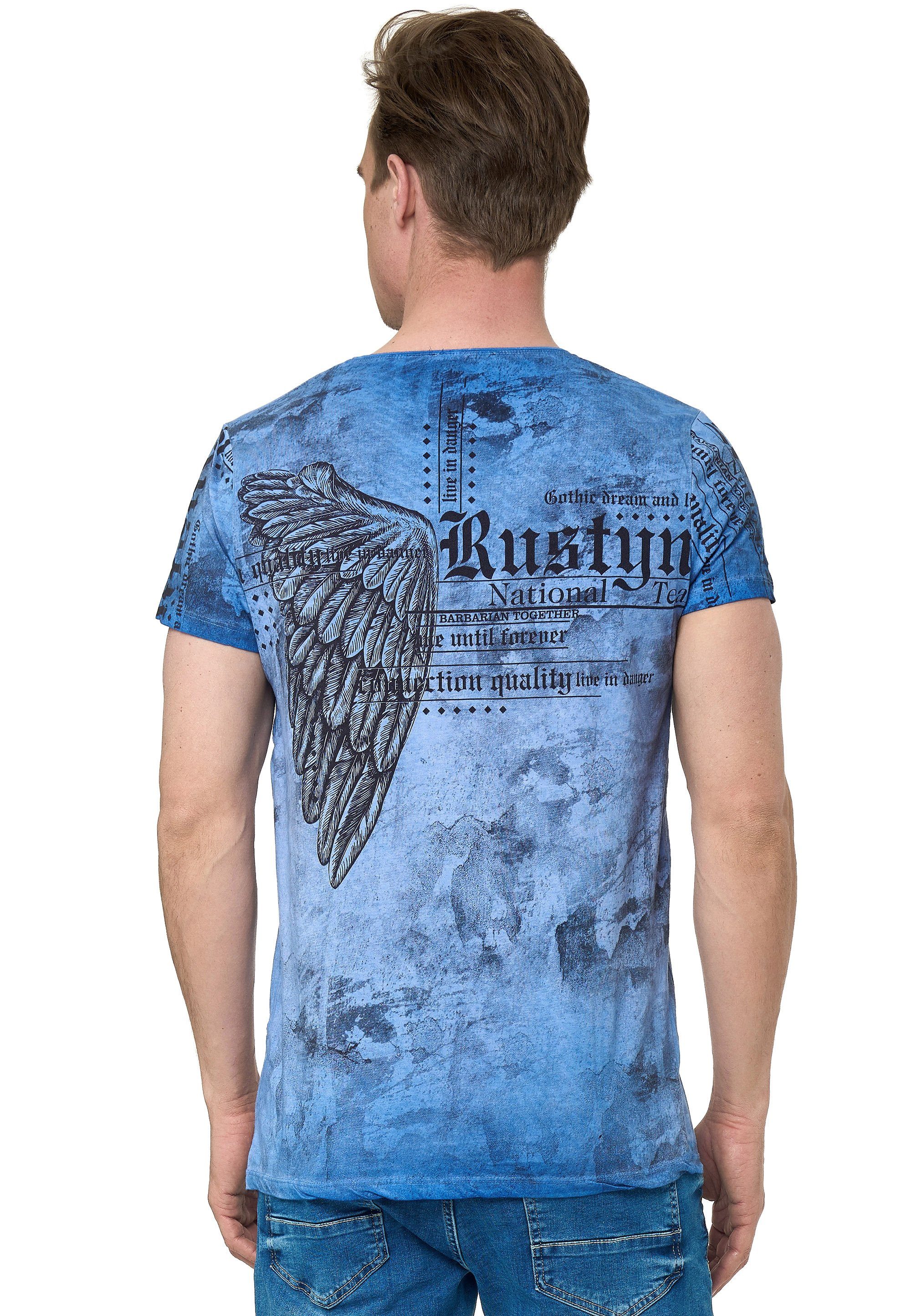 Neal Allover-Print T-Shirt mit blau coolem Rusty