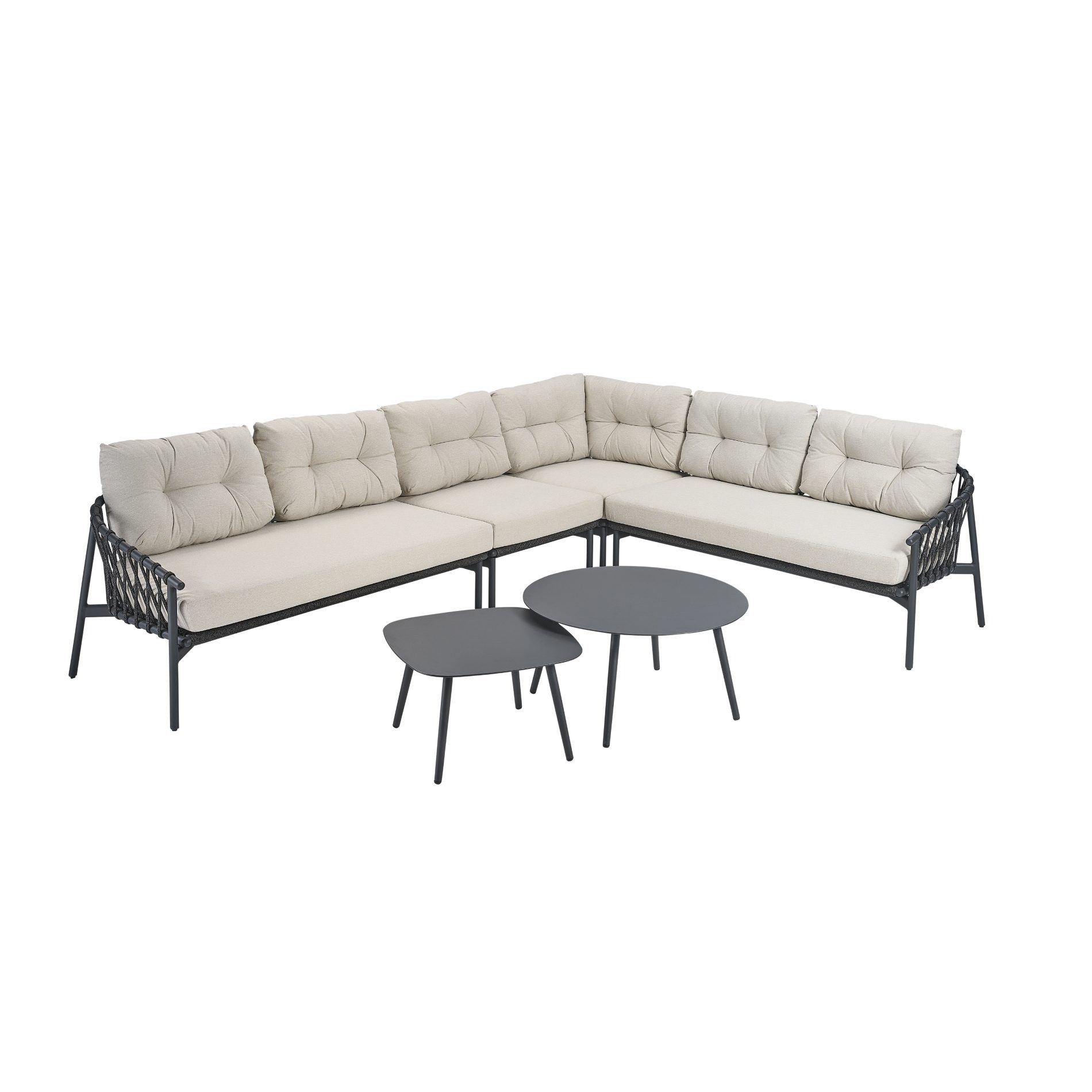CASA DOMA Gartenlounge-Set Lucca/Rapello, Loungegruppe, Outdoor-Set, (modulare Ecklounge, 6-tlg., inkl. 2 Tische), Rope-Design, Aluminium Anthrazit, Sunproof® Olefin