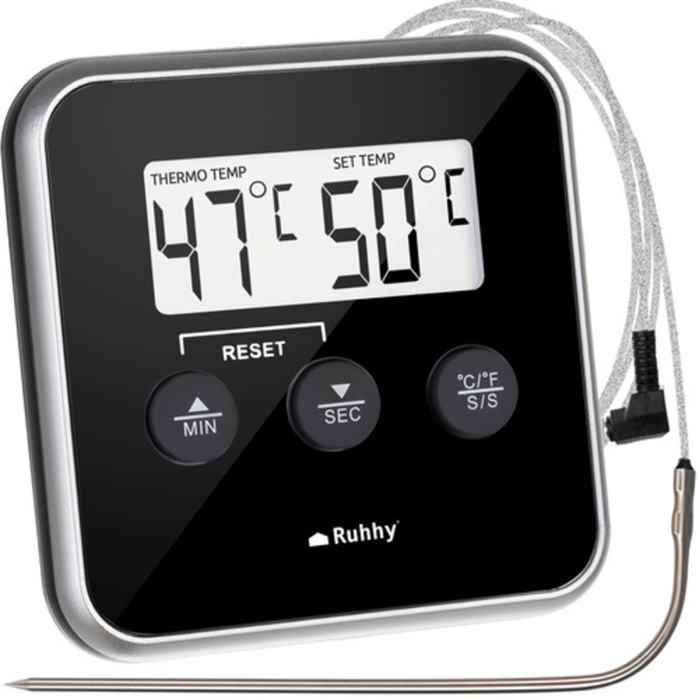 Ruhhy Kochthermometer Digitales Küchenthermometer Sonde, Spar-Set 1-tlg., Alarmfunkion, Präzise Temperaturkontrolle von -20 °C bis 250 °C