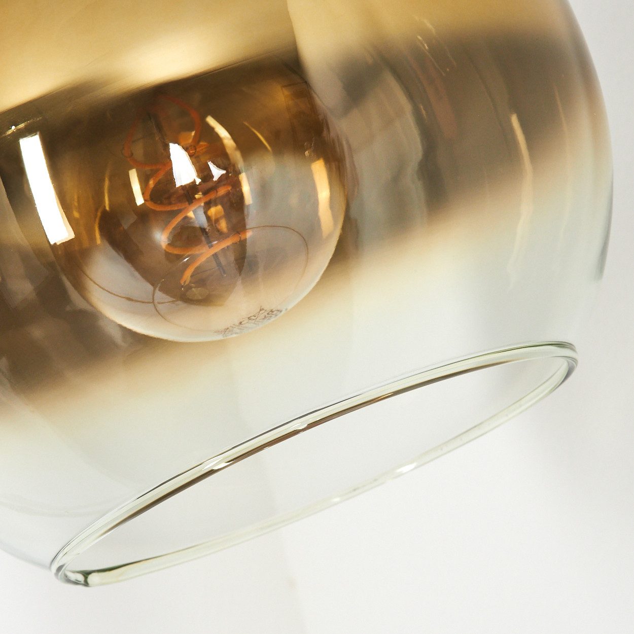 hofstein Bogenlampe Stehlampe aus Metall/Glas in Messing/Gold/Klar, ohne Leuchtmittel, mit Glasschirm (25 cm) u. Fußschalter, 1 x E27, ohne Leuchtmittel