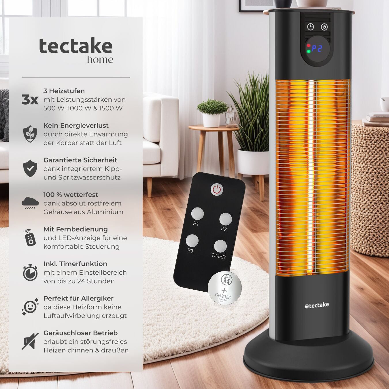 tectake Infrarotstrahler Infrarotheizstrahler, 3 Leistungsstufen 500, 1000 günstig online kaufen