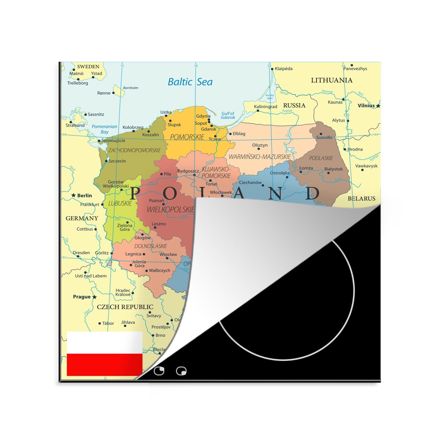 MuchoWow Herdblende-/Abdeckplatte cm, Karte Vinyl, 78x78 tlg), Bunte Polen, Arbeitsplatte für (1 Ceranfeldabdeckung, küche von