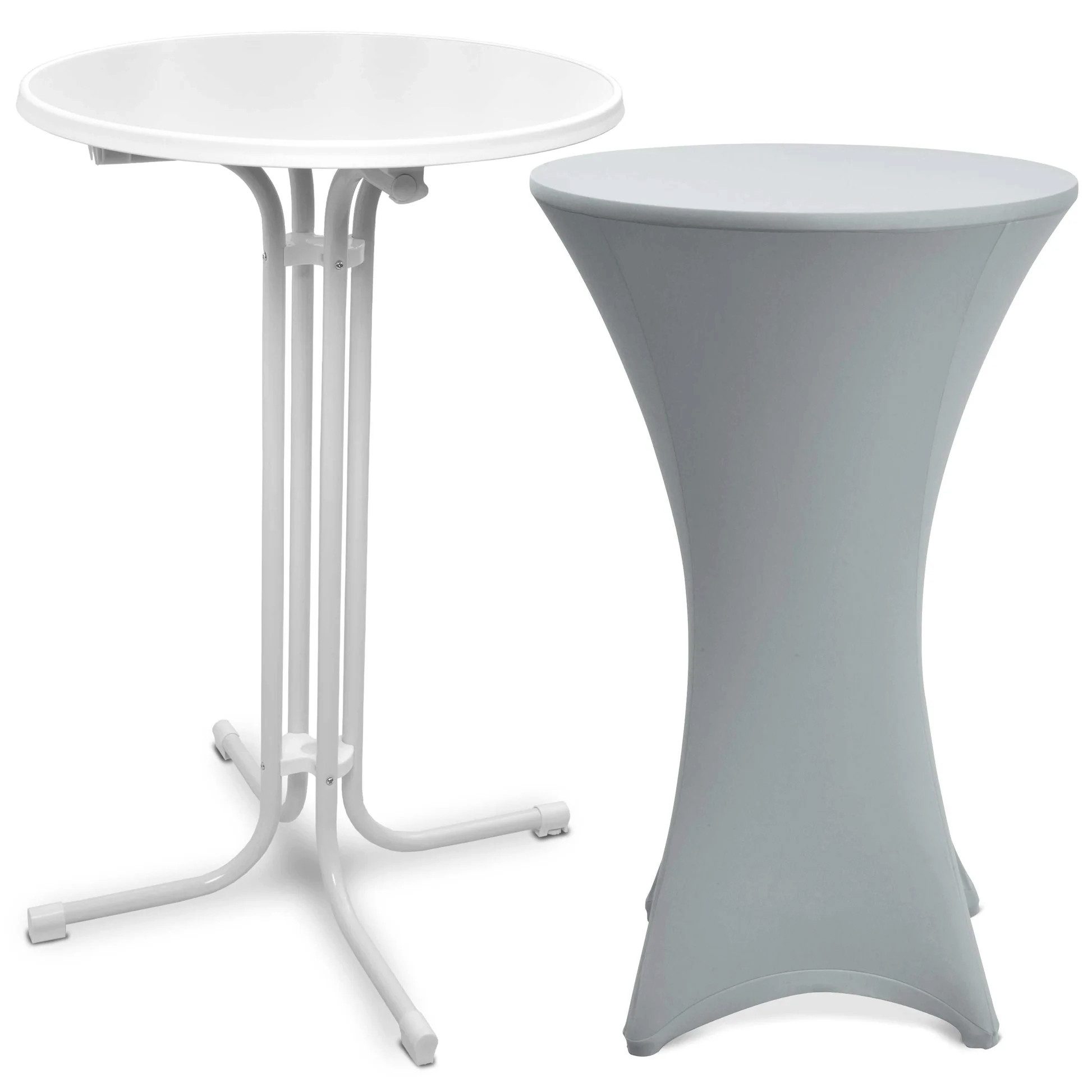 Beautissu Stehtisch Outdoor Stehtisch Bellini, klappbar, Ø70cm, Silber, mit Husse, inkl. Husse – wetterfest – kratzfest