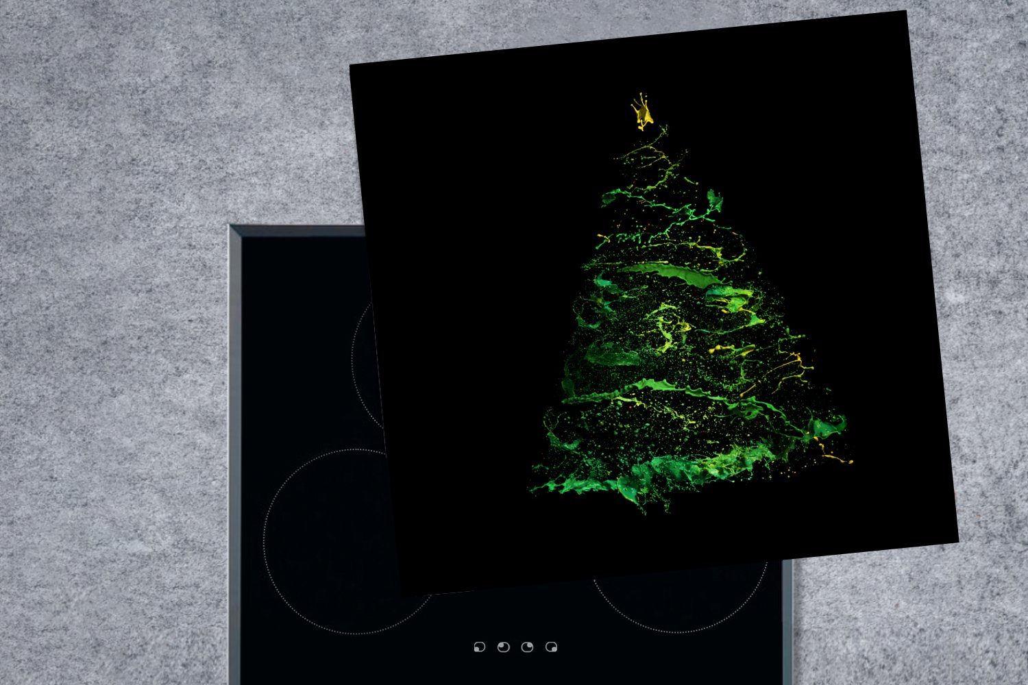 MuchoWow Herdblende-/Abdeckplatte Farbspritzer in tlg), Weihnachtsbaums, küche 78x78 Vinyl, Form für cm, Ceranfeldabdeckung, (1 eines Arbeitsplatte