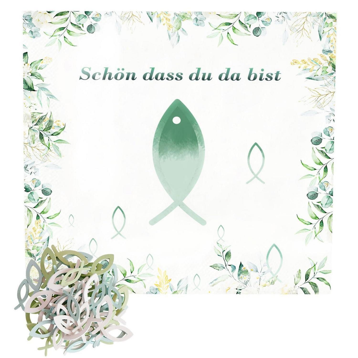 LuxusKollektion Papierserviette Tischdeko Set Konfirmation/Taufe Eukalyptus Fisch, (1 St)