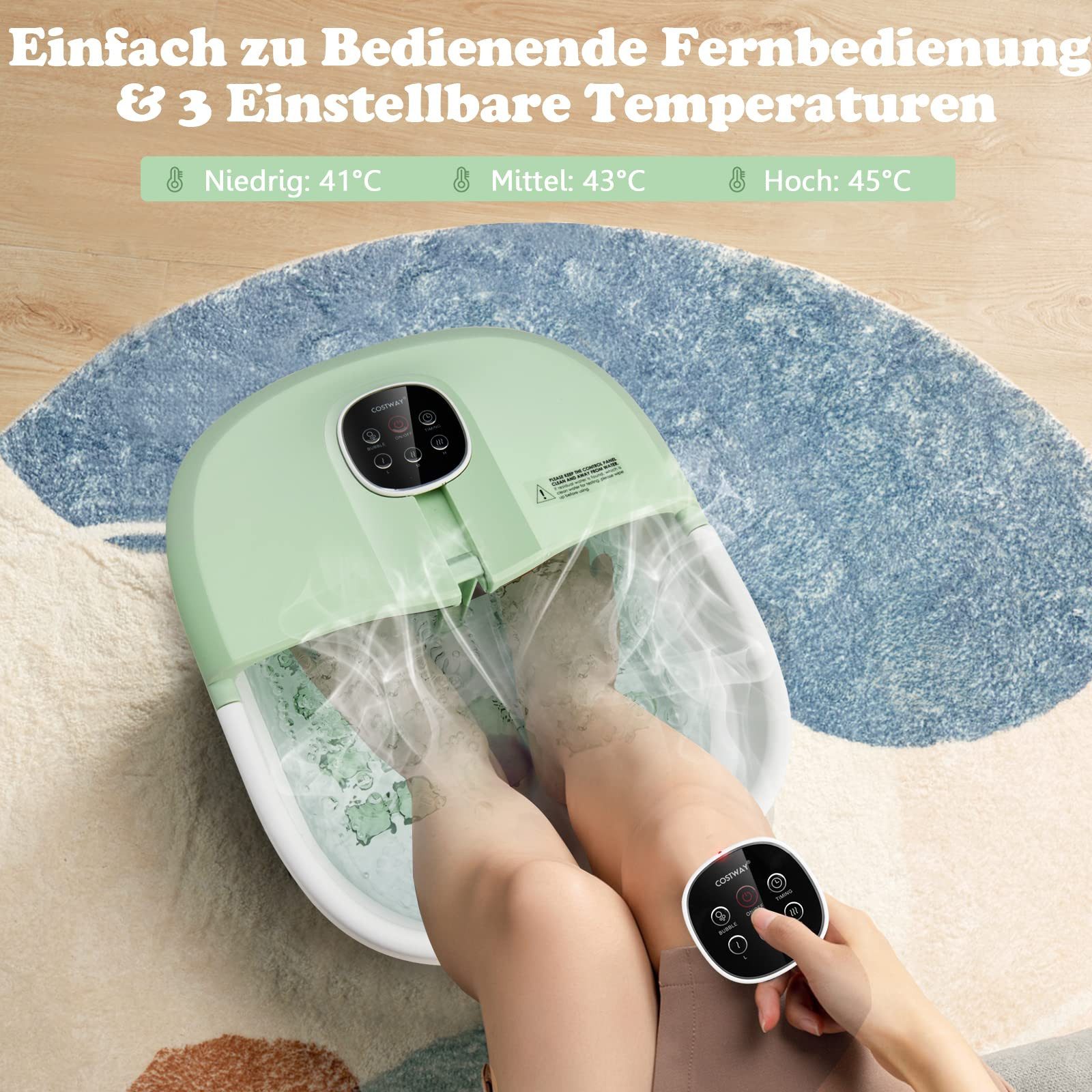 COSTWAY Fußbad mit 16 Massagerollen, Fußmassagegerät mit Fernbedienung