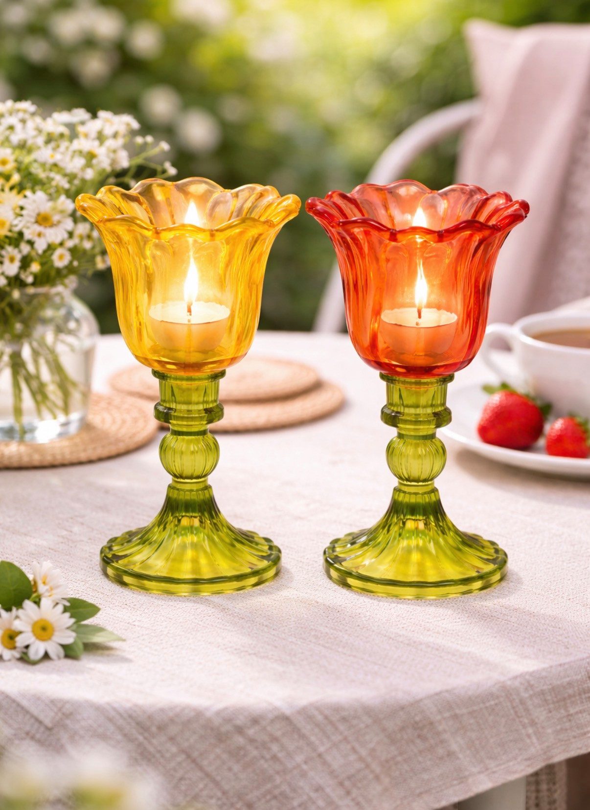 Seyila Home Windlicht Windlicht Tulpe aus Glas, Dekorativer Teelichthalter, Kerzenhalter, Stilvolles Wohnaccessoire